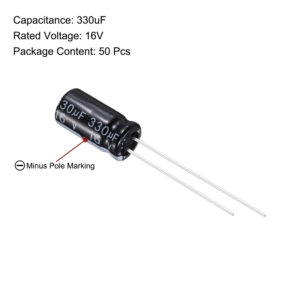 Unique Bargains 330uF 16V 6x12mm Electrolytic Capacitor Radial Leads ...