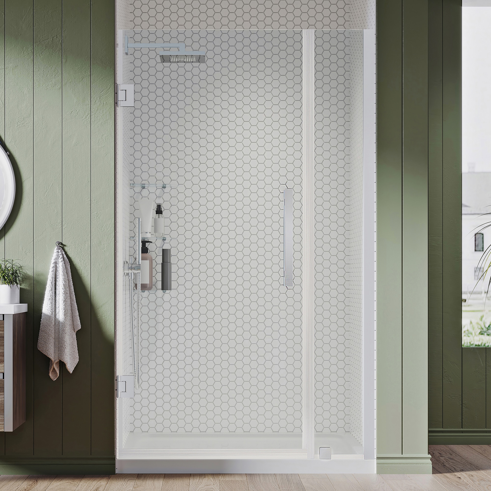 OVE Decors 828796066143 Tampa-Pro 36-in W x 36-in L x 75-in H Rectangular Alcove shower kit ( Reversible Drain) Base and Door Included Chrome Hardware Included