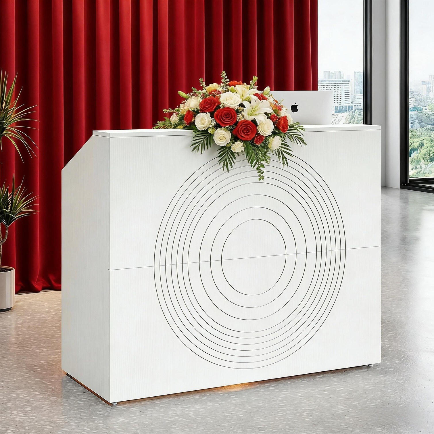 chillscreamni Modern Reception Desk Counter Table with Open Shelves in ...