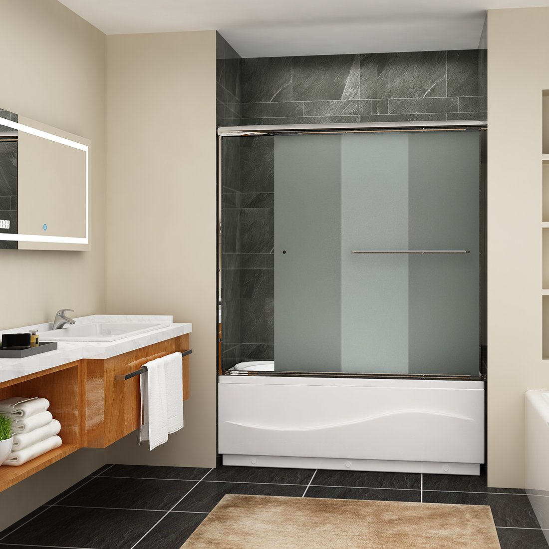 WELLFOR Transparent glass shower door 57-in H x 60-in W 1/4-in Clear ...