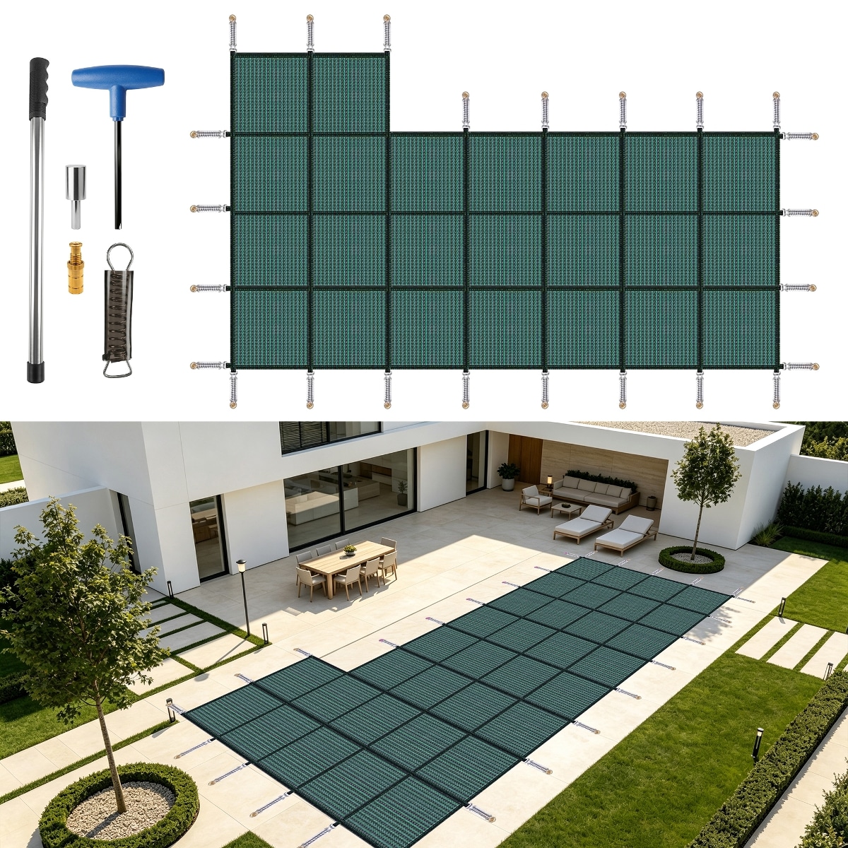Loheer 18x34-ft Green Rectangular Inground Pool Safety Cover with Side Step