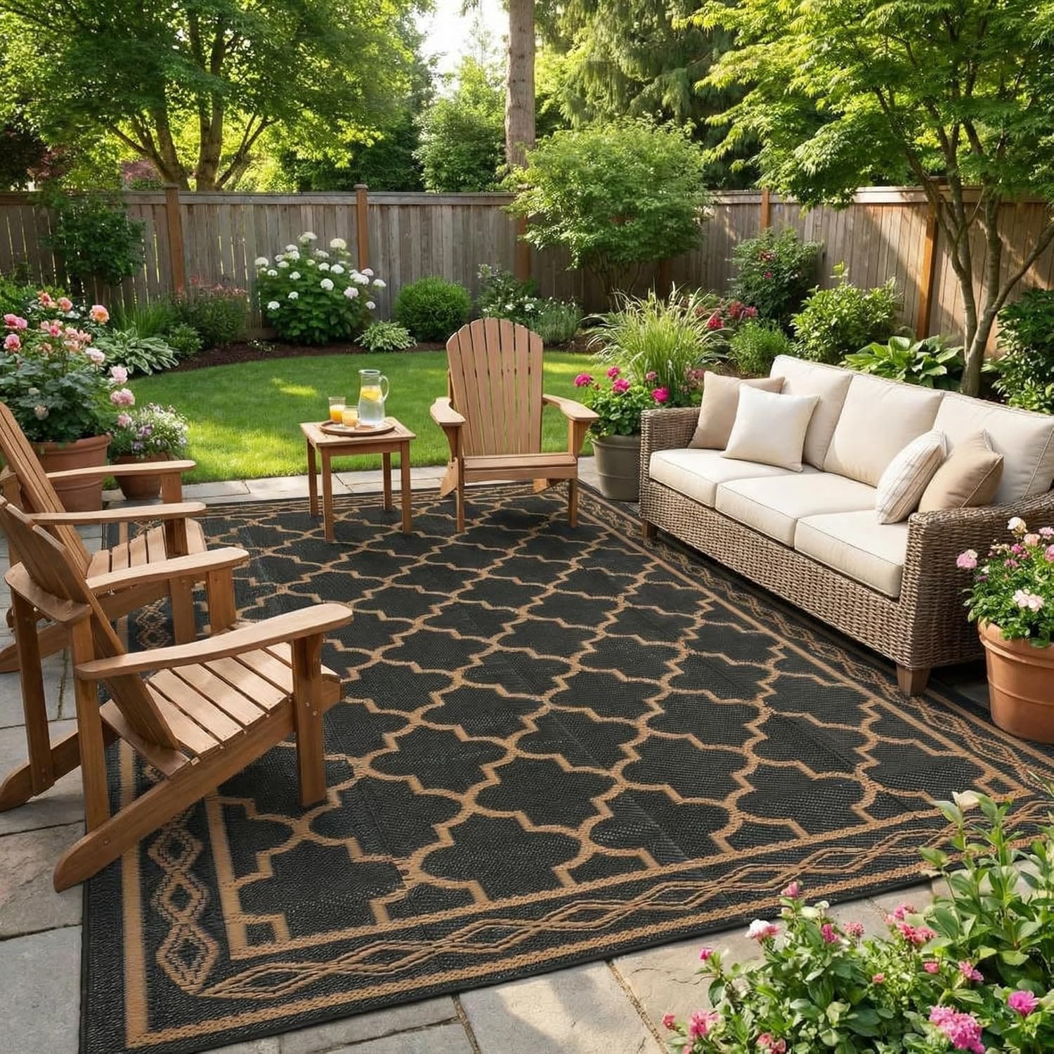 GarveeLife - 10x20 ft Reversible Plastic Straw Outdoor Rug Waterproof Moro-ccan Style Foldable Ca...