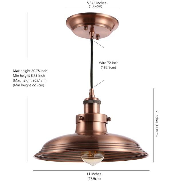 Jonathan Y Bedford Rustic French Country Cottage Copper Farmhouse Bowl Led Pendant Light In The Lighting Department At Com - Copper Pendant Ceiling Light Fitting Instructions Pdf