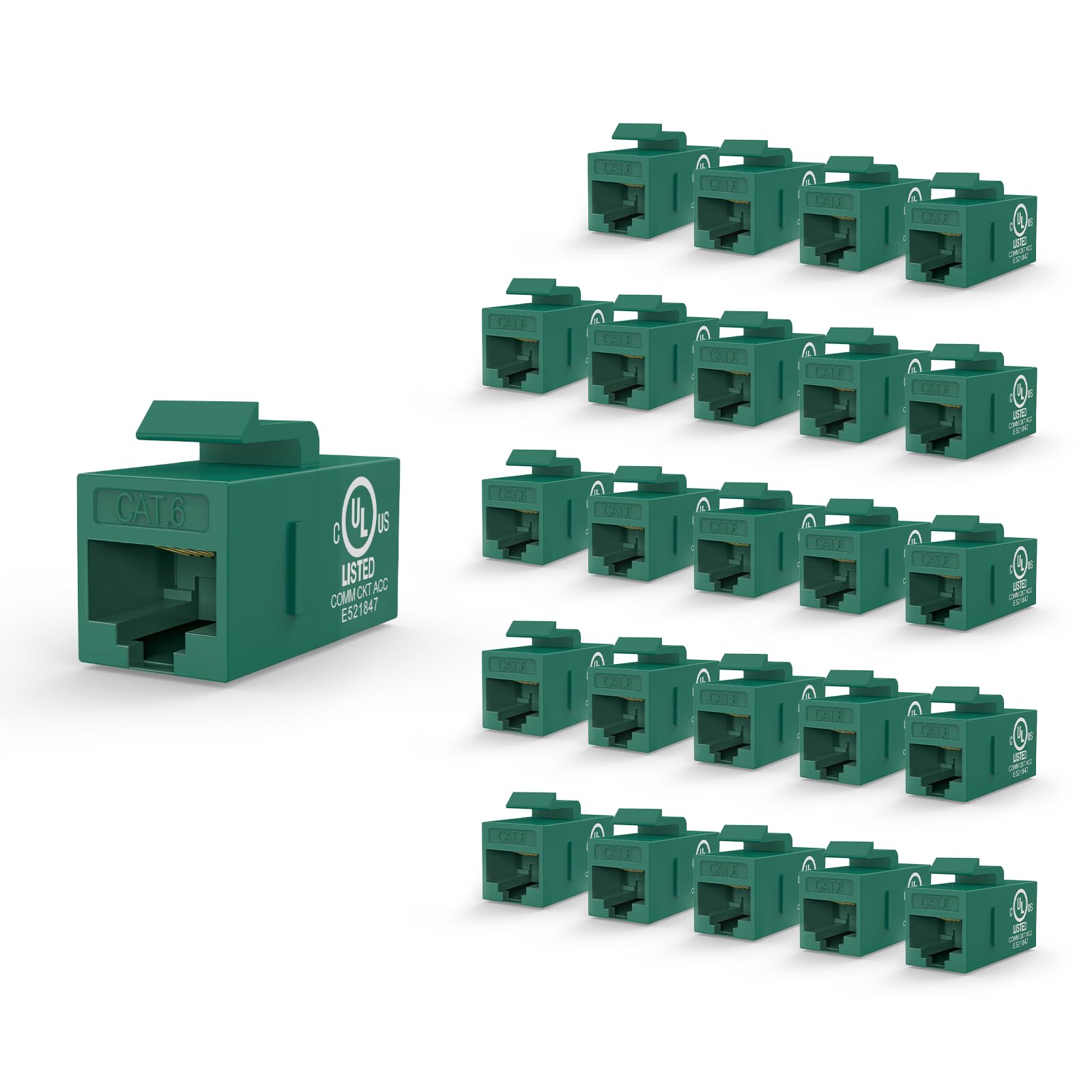 AKSCYZM  UL Listed CAT6 Keystone Coupler 25 Pack Ethernet Female to Female RJ45 Connector for CAT6 CAT5e and CAT5 Network Cables Green