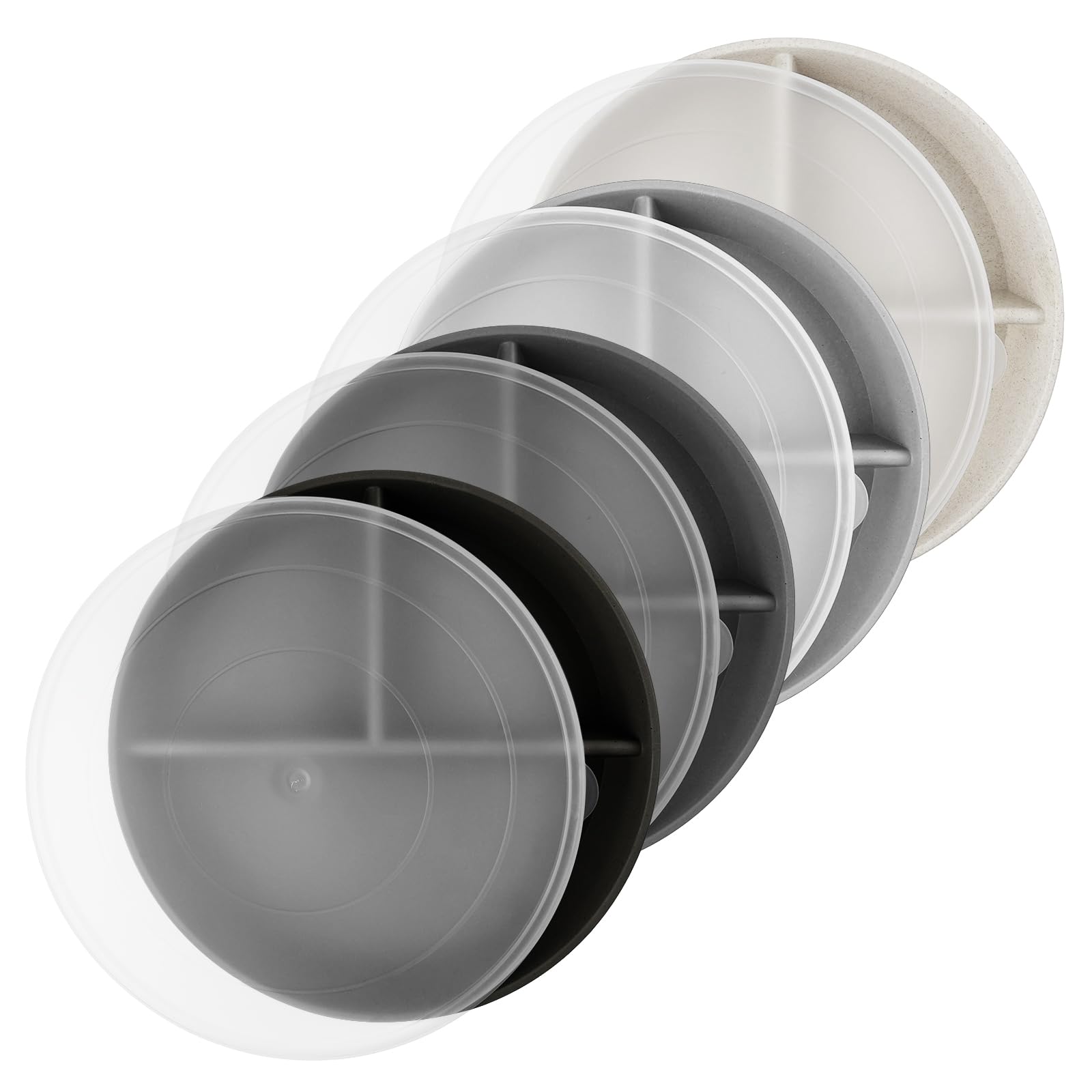 Aoibox  4 Piece Gray and Black 9 in Wheat Straw Three Compartment Salad and Dessert Plate Set with Lids