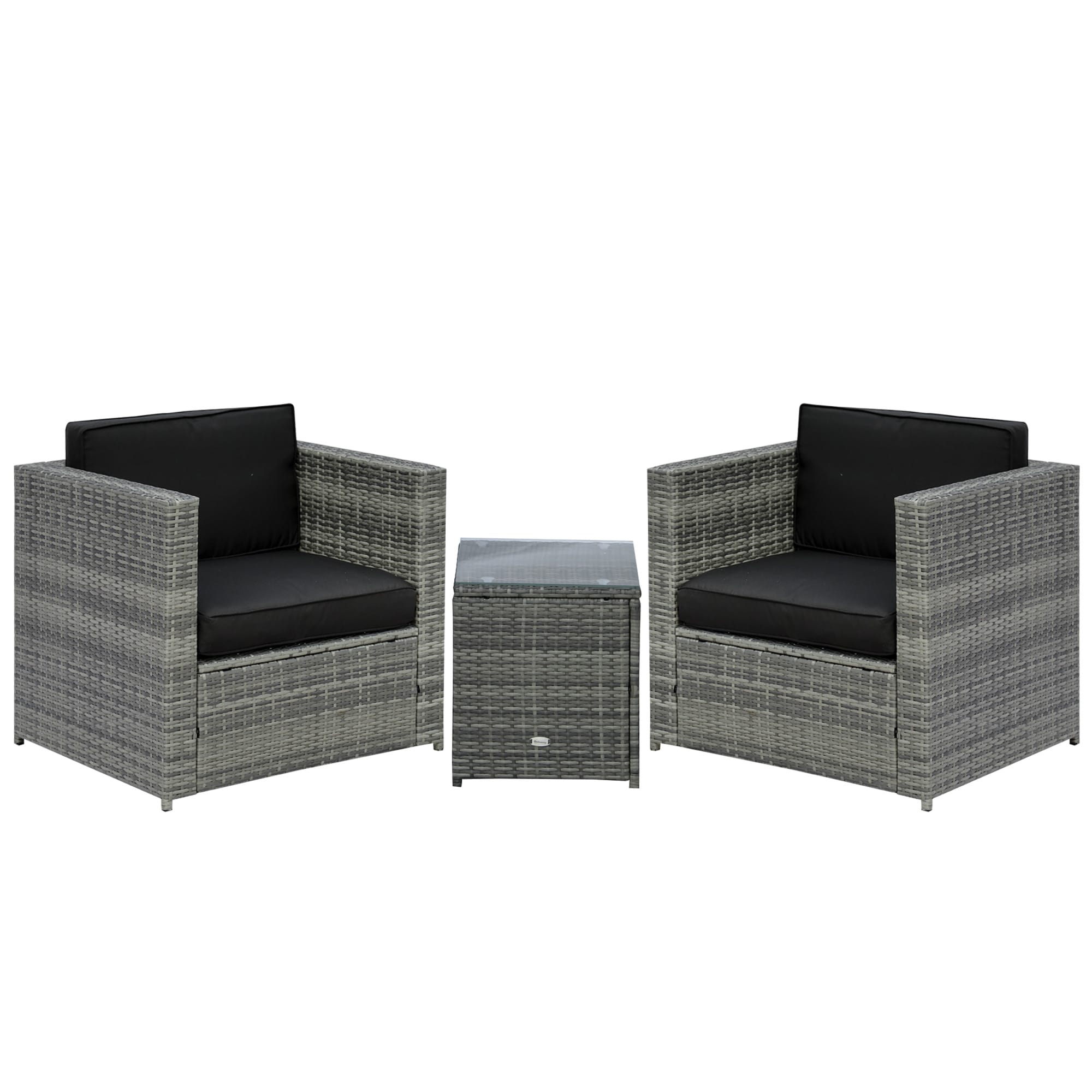 Outsunny - 3 Pieces Wicker Outdoor Bistro Set Rattan Patio Furniture Set with Glass Coffee Table ...