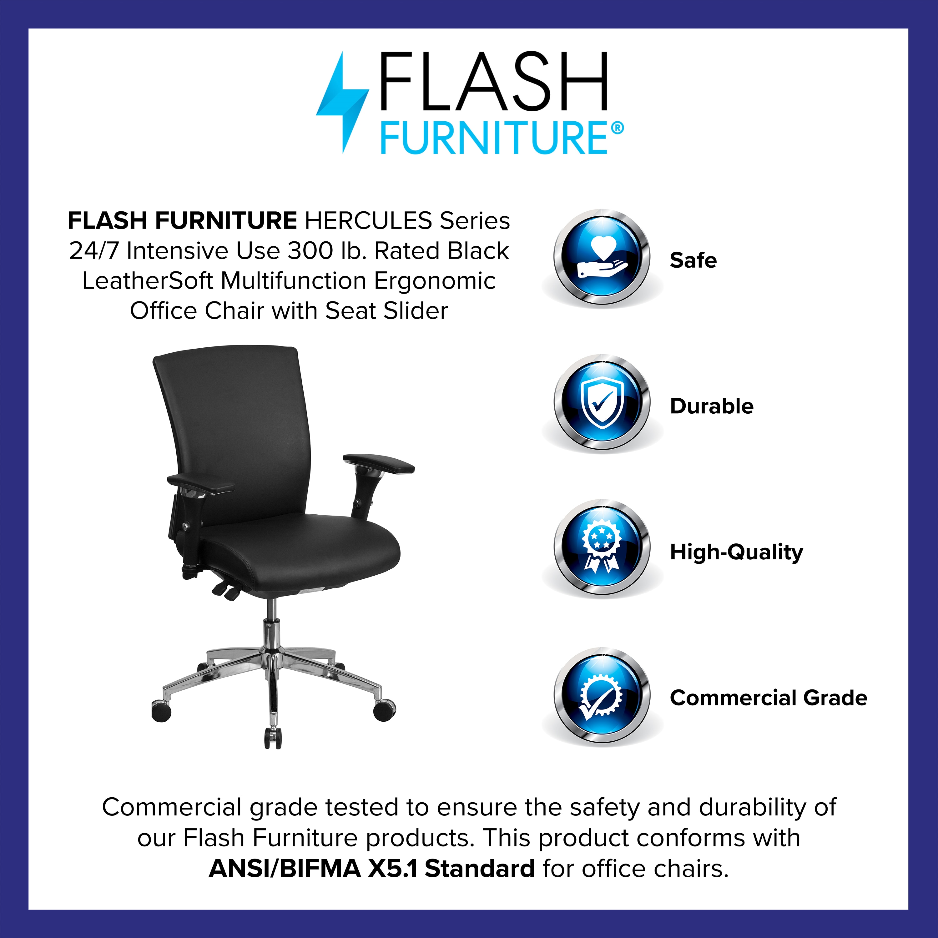 ErgoFlex Mid-Back Executive Black LeatherSoft Adjustable Swivel Chair