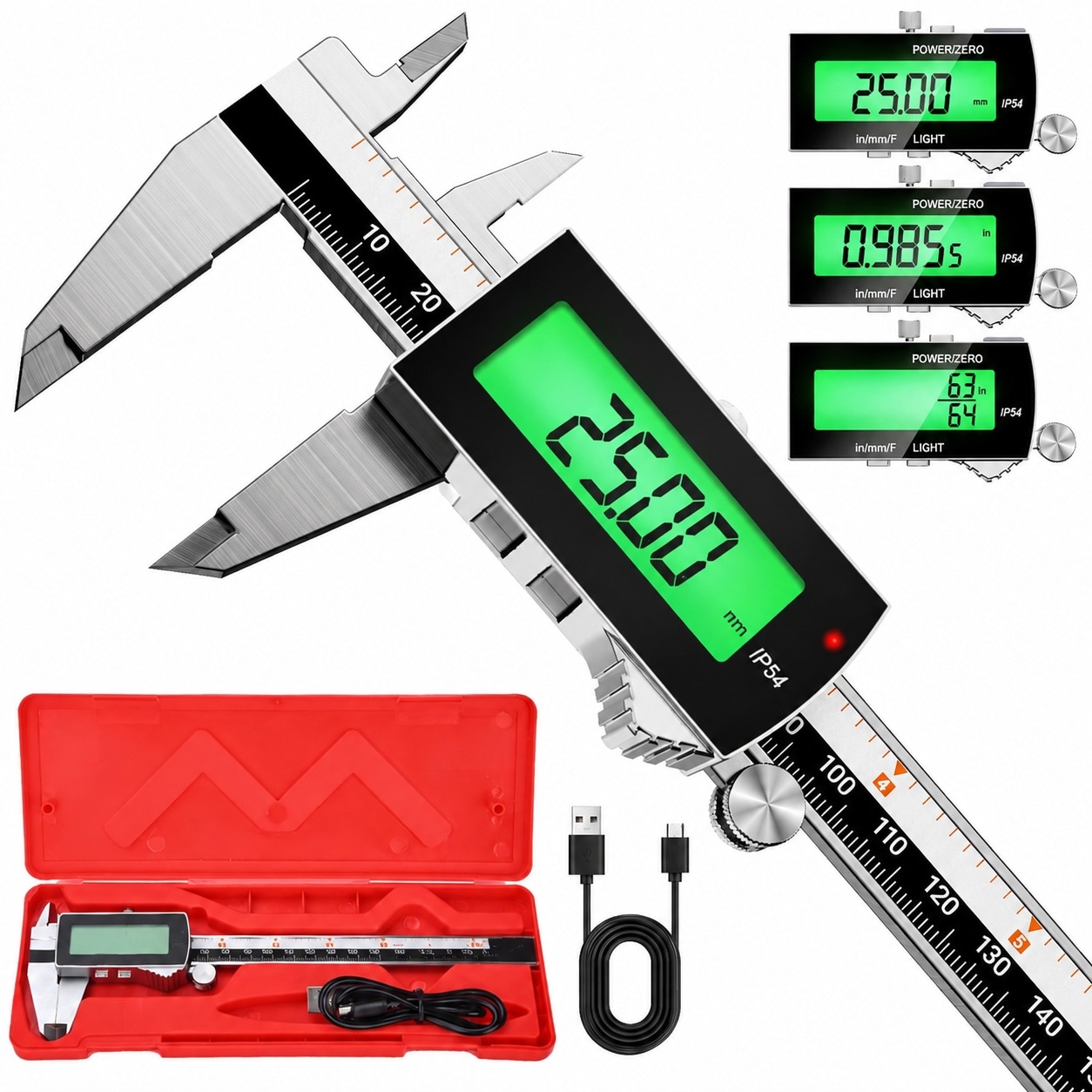 SenQWFa  Digital Caliper 6inch IP54 Waterproof renewable power Electronic Micrometer with LCD Screen Measurement Conversions for in MM Fraction