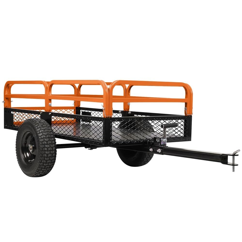 GarveeLife LMYLC-658753 15 Cubic Feet Heavy Duty Steel Dump Cart Garden Utility Trailer with Removable Sides Hand Pull and Foot Pedal Dump Cart for ATV UTV Orange