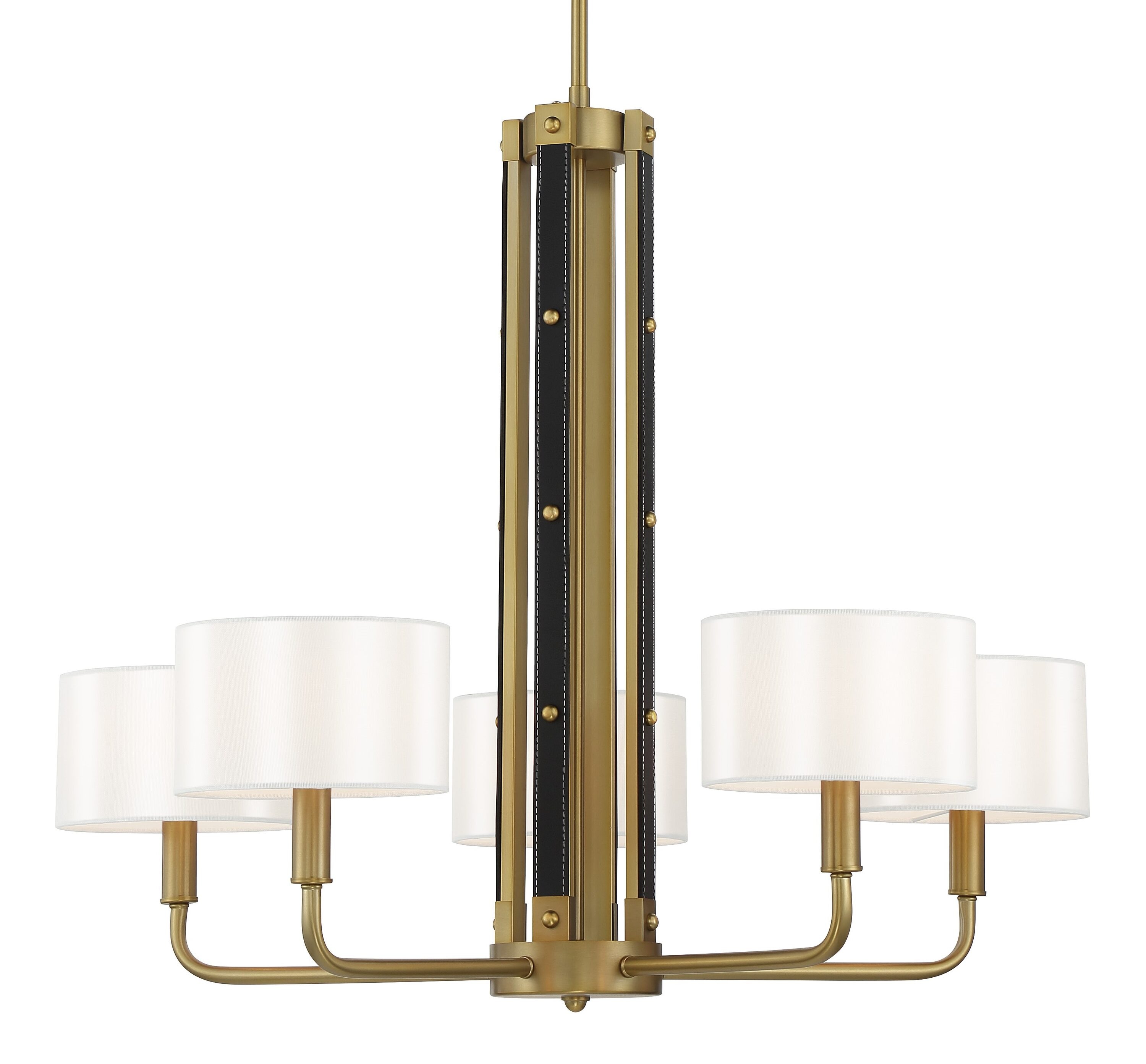 Chelsea Soft Brass 5-Light Chandelier with White Silk Shades