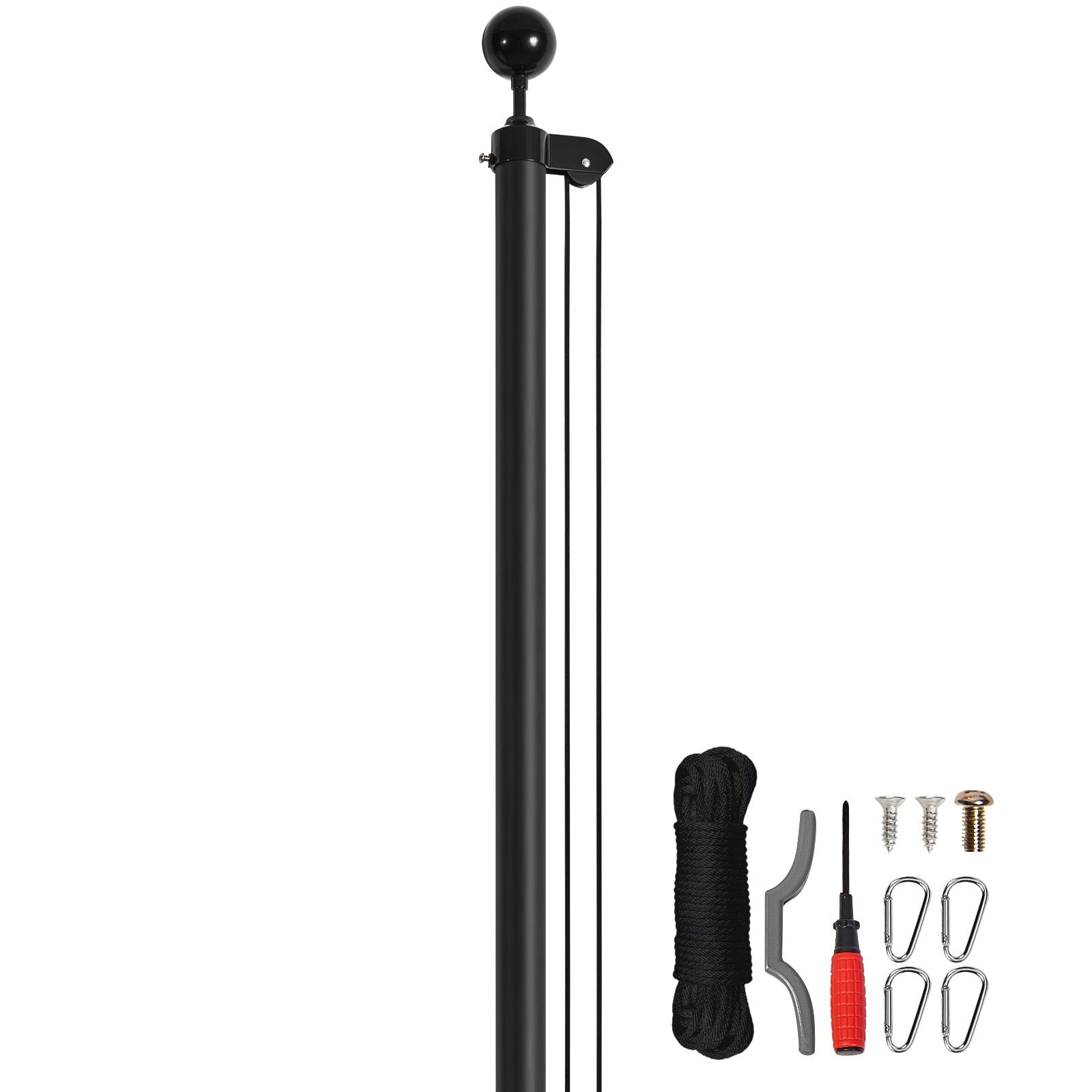 GIVIMO 30-ft Sectional In-Ground Flagpole Kit in Aluminum Alloy Pole with 3-by-5 American Flag and 3 Display Modes in Black Finish