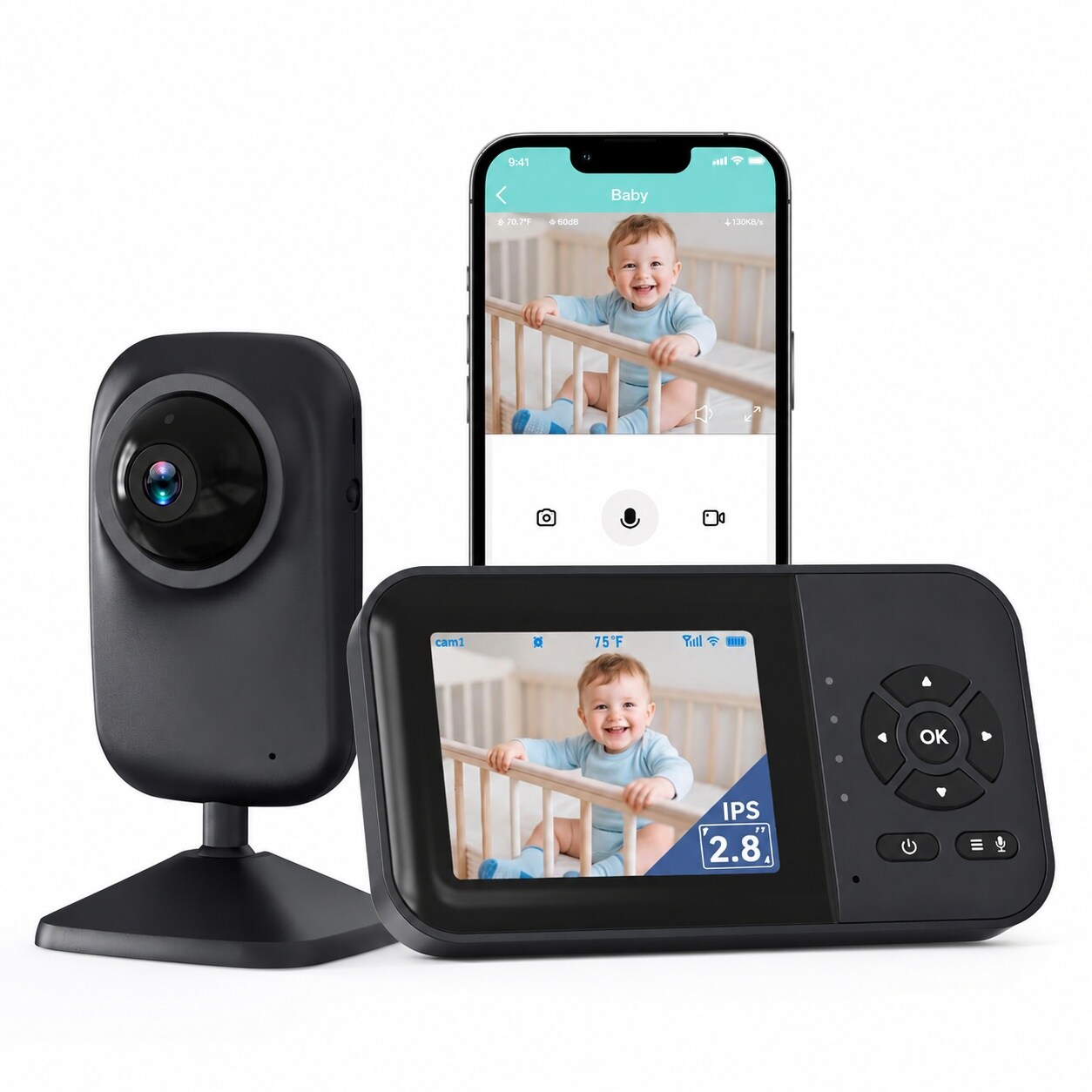 Vrbgify  Video Baby Monitor with Two Way Talk Infrared Night Vision Temperature Detection and 14 Hours power cell Life 1200ft Range with Mobile