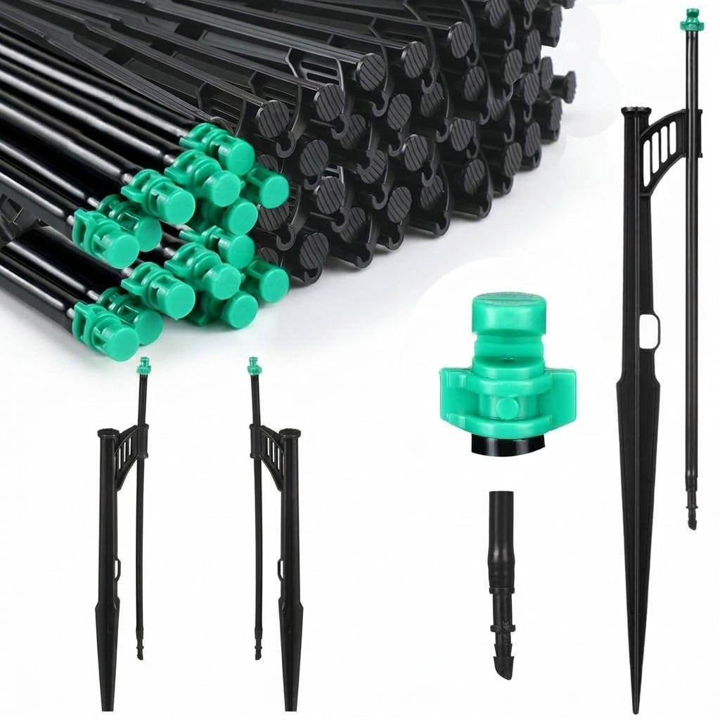 Etokfoks  Garden Drip Irrigation Wing Spray Kit 50 Pack 13 Inch Adjustable Riser Support Stake 180 Degree Sprayer