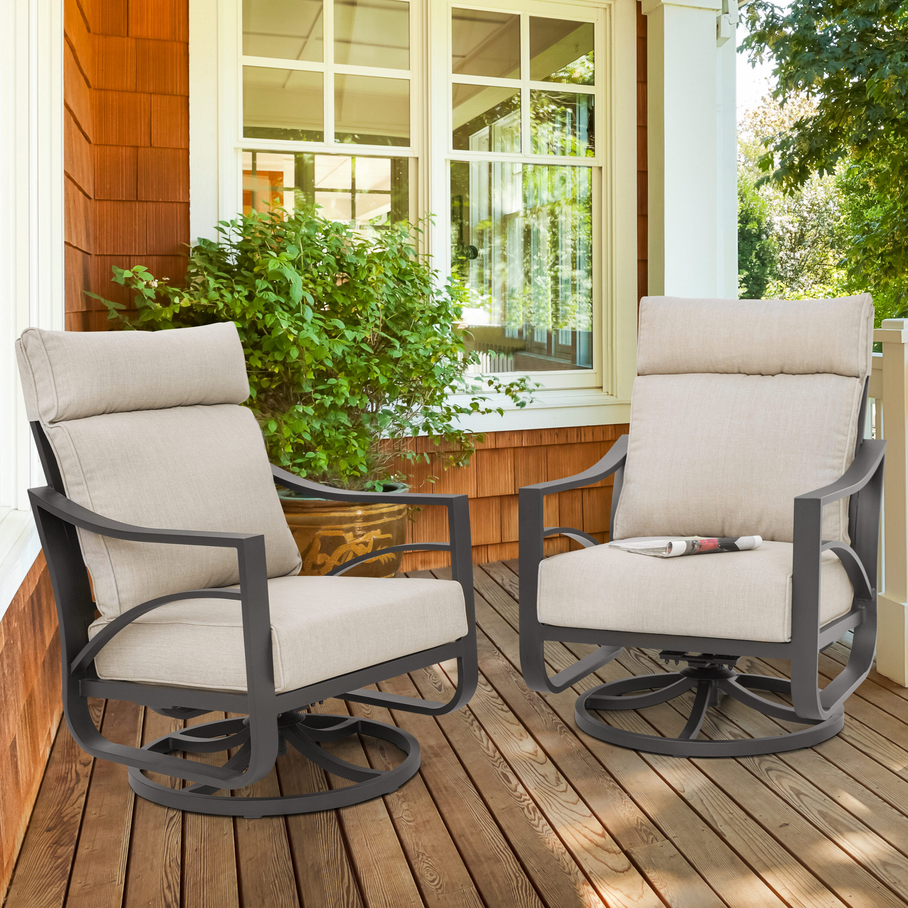 Patio time AS020-03 Swivel Rocker Set of 2 Beige Aluminum Frame Swivel rocker Rocking Chair with Beige Solid Seat