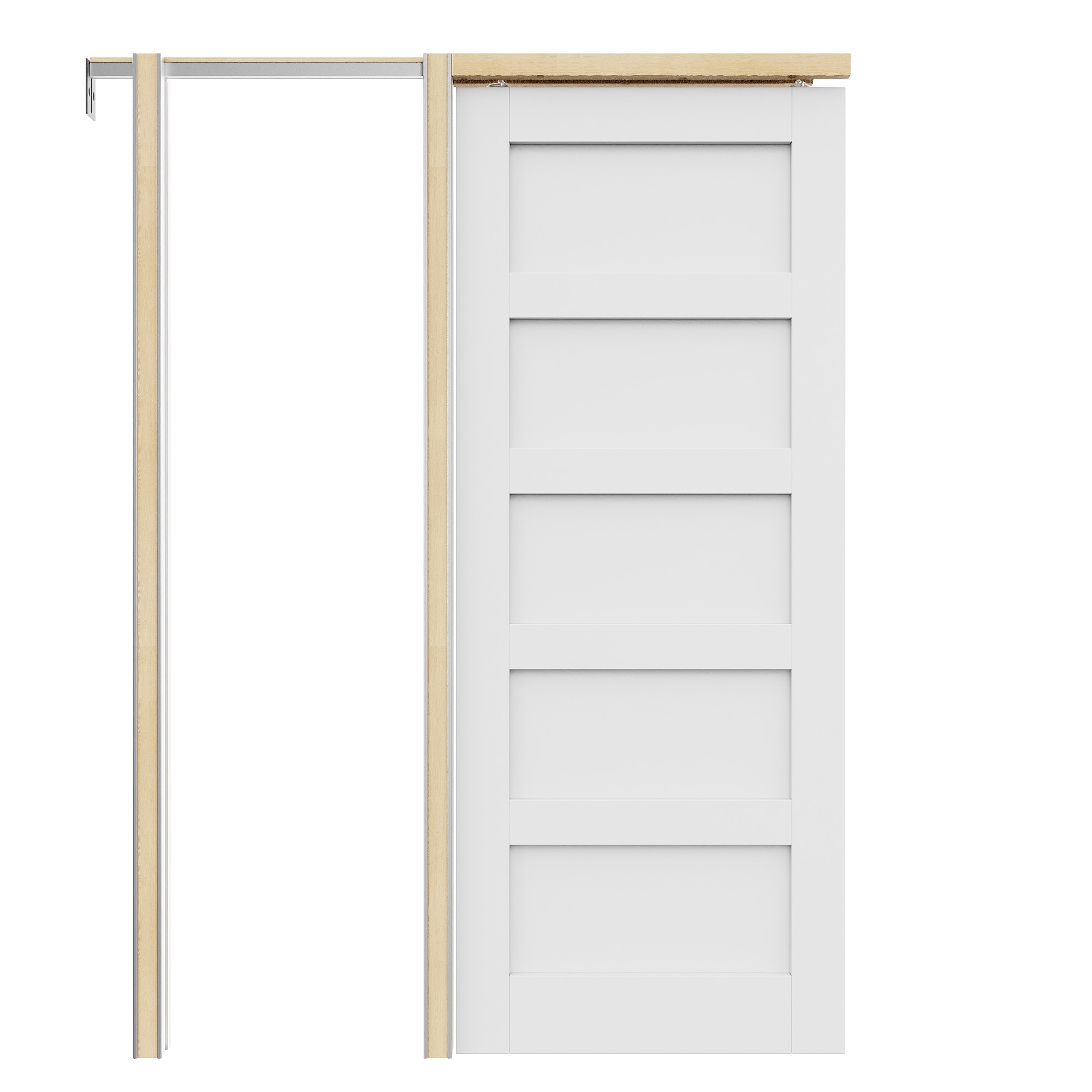 JUJUBON IN-PDXB-5L-30 30-in x 80-in MDF Pocket Door Frame with Pocket Door,Pocket Door Frame and Hardware Soft Close Included