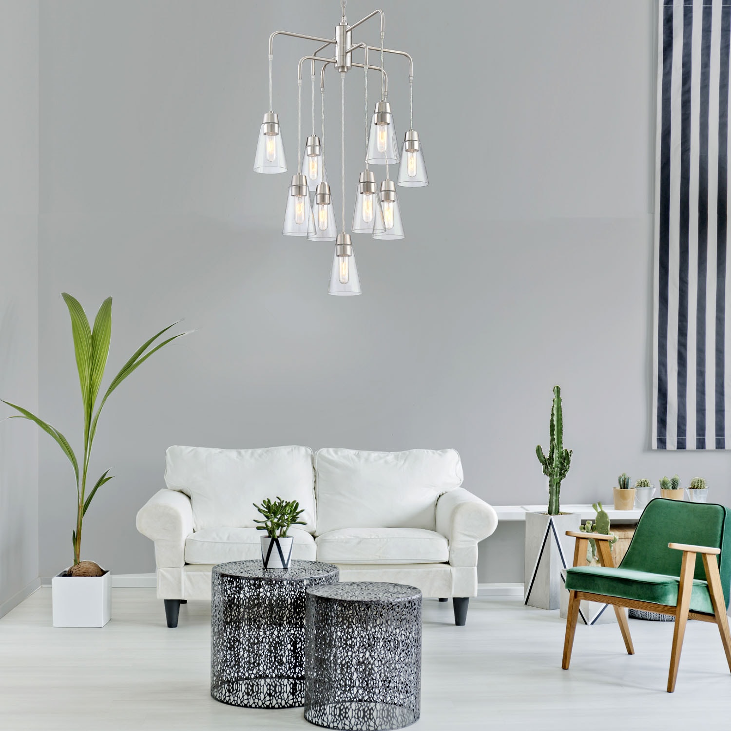 Echo Satin Platinum 9-Light Chandelier with Clear Glass Shades
