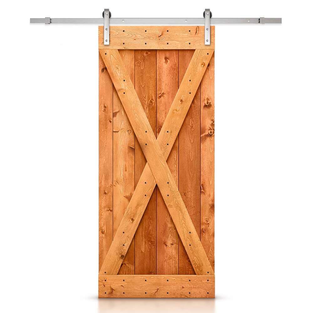 CALHOME TSQ03-SS+ASM-X36R 36-in x 84-in Red walnut Pine Wood Solid core Single Barn Door (Hardware Included)