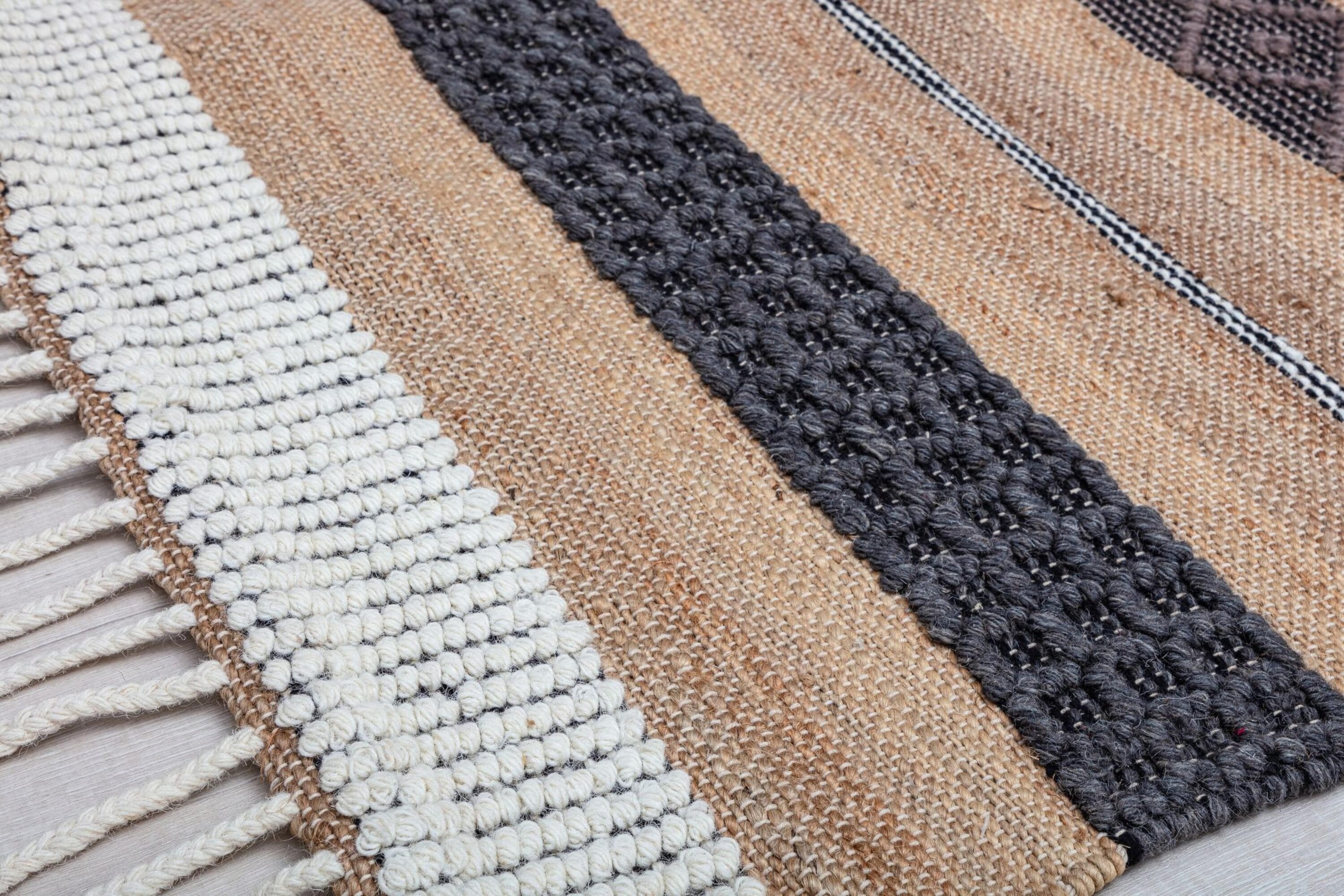 Handmade Black and Beige Wool Stripe Area Rug