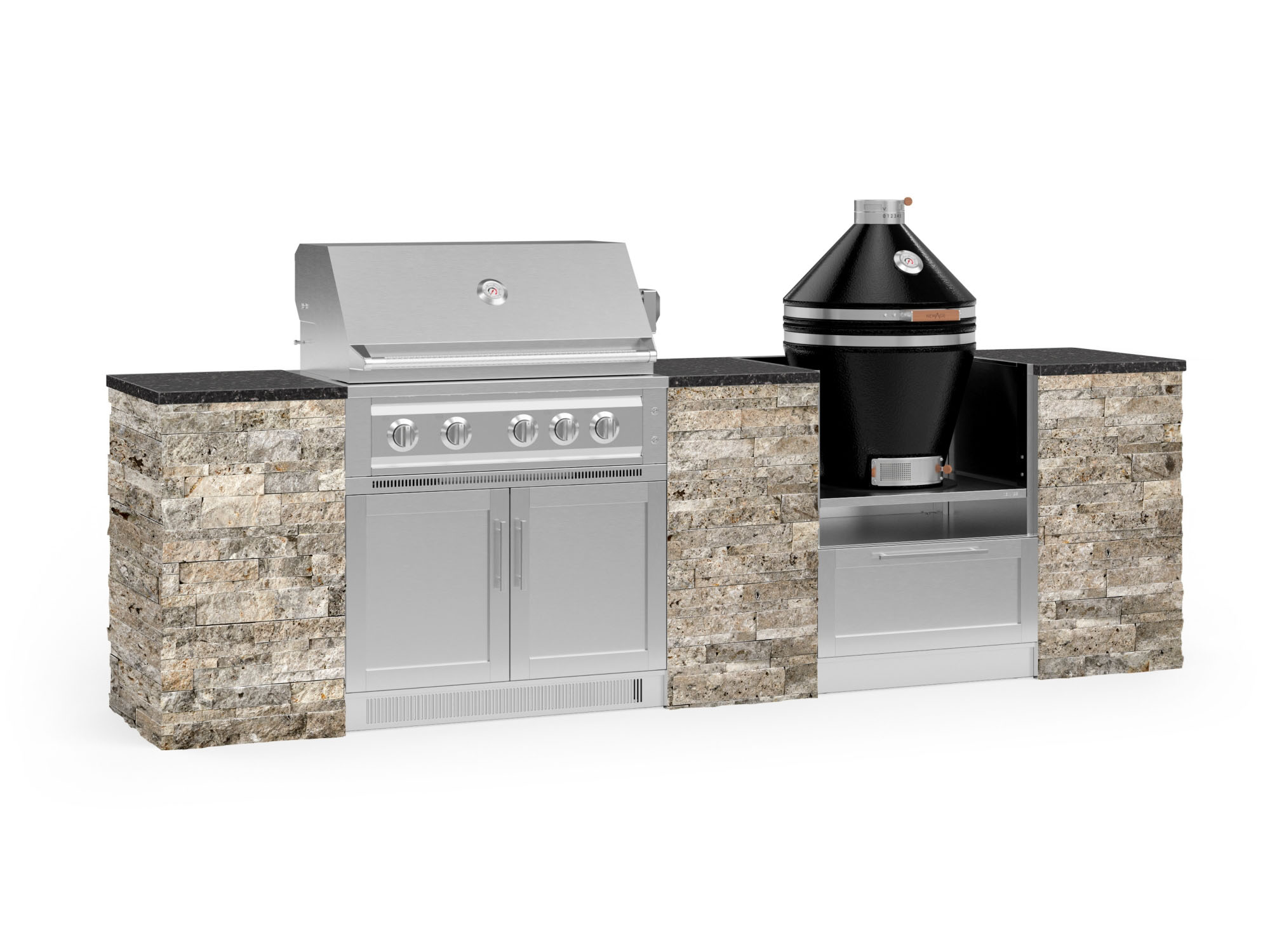 NewAge Products 68977 Signature Series Cabinets Platinum Grill 9 -Piece 121.16-in W x 25.5-in D x 57.5-in H Modular Outdoor Kitchen Set 5 Burners