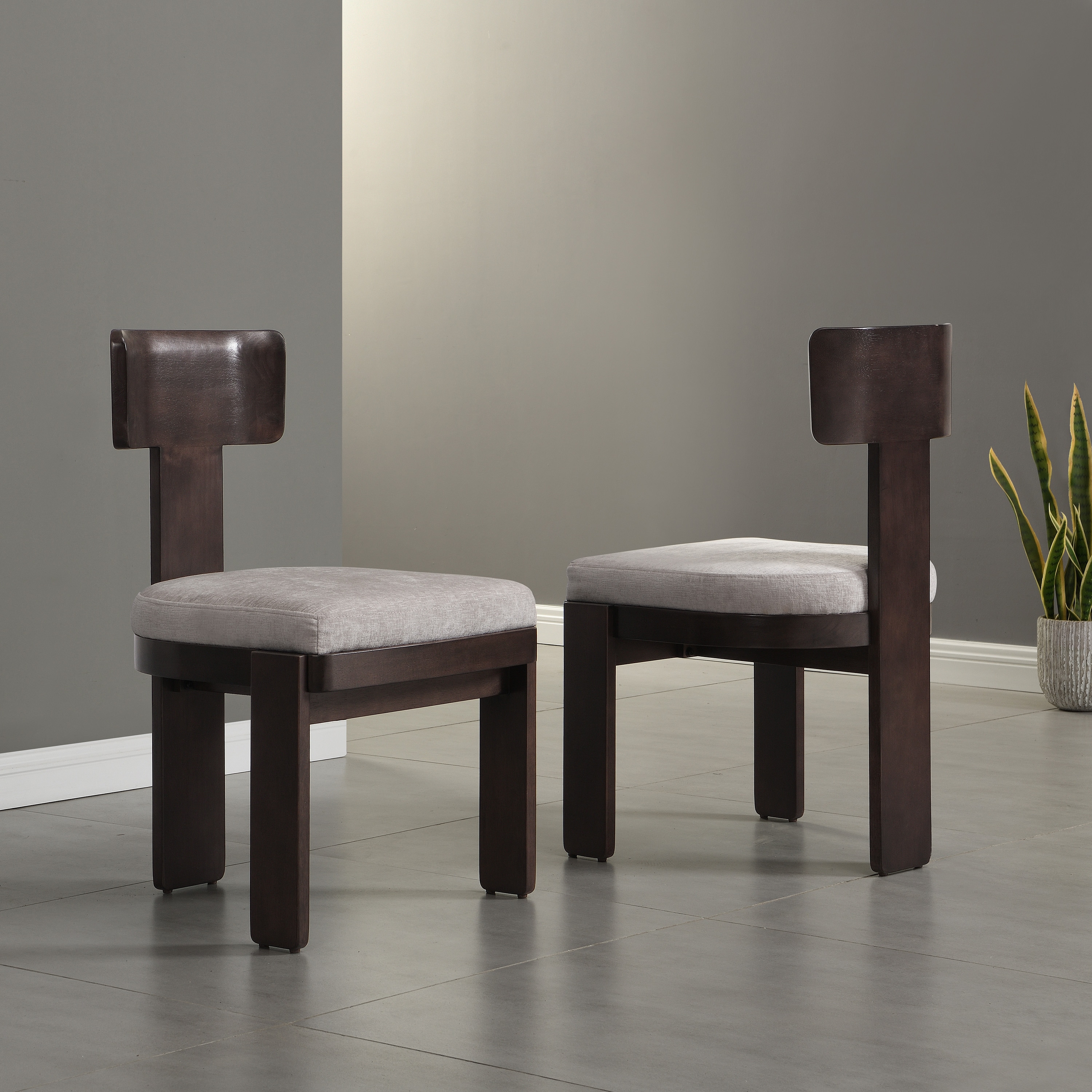 ModernLuxe L3P-N779P236964E Upholstered Dining Chairs Set of 2 Fabric Side Chairs with Gray Seating Dark Brown Solid Rubber Wood Legs 330 LBS Weight Capacity