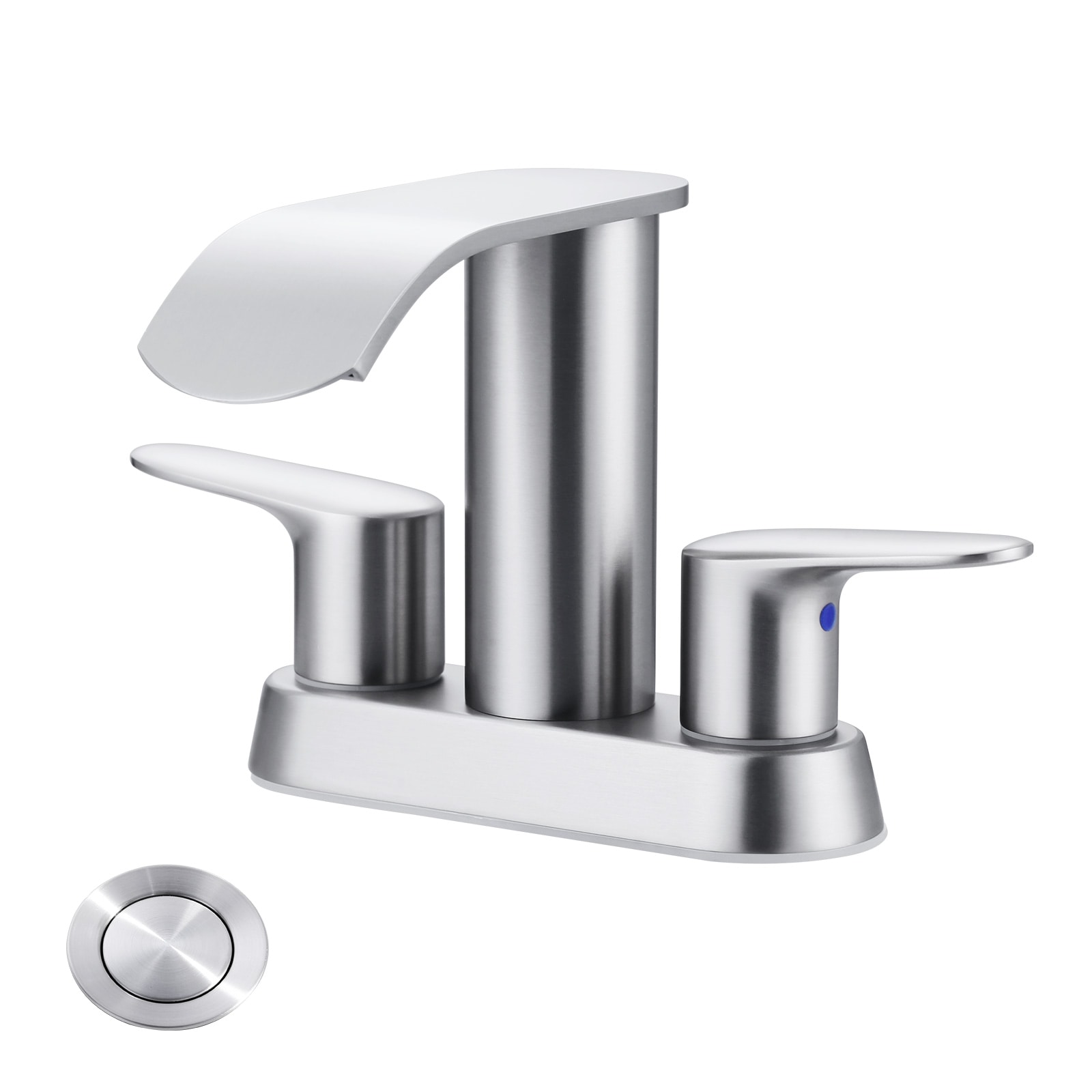 WOWOW 2326900 Brushed Nickel 4-in centerset 2-handle Waterfall Commercial/Residential Handle Bathroom Sink Faucet with Drain