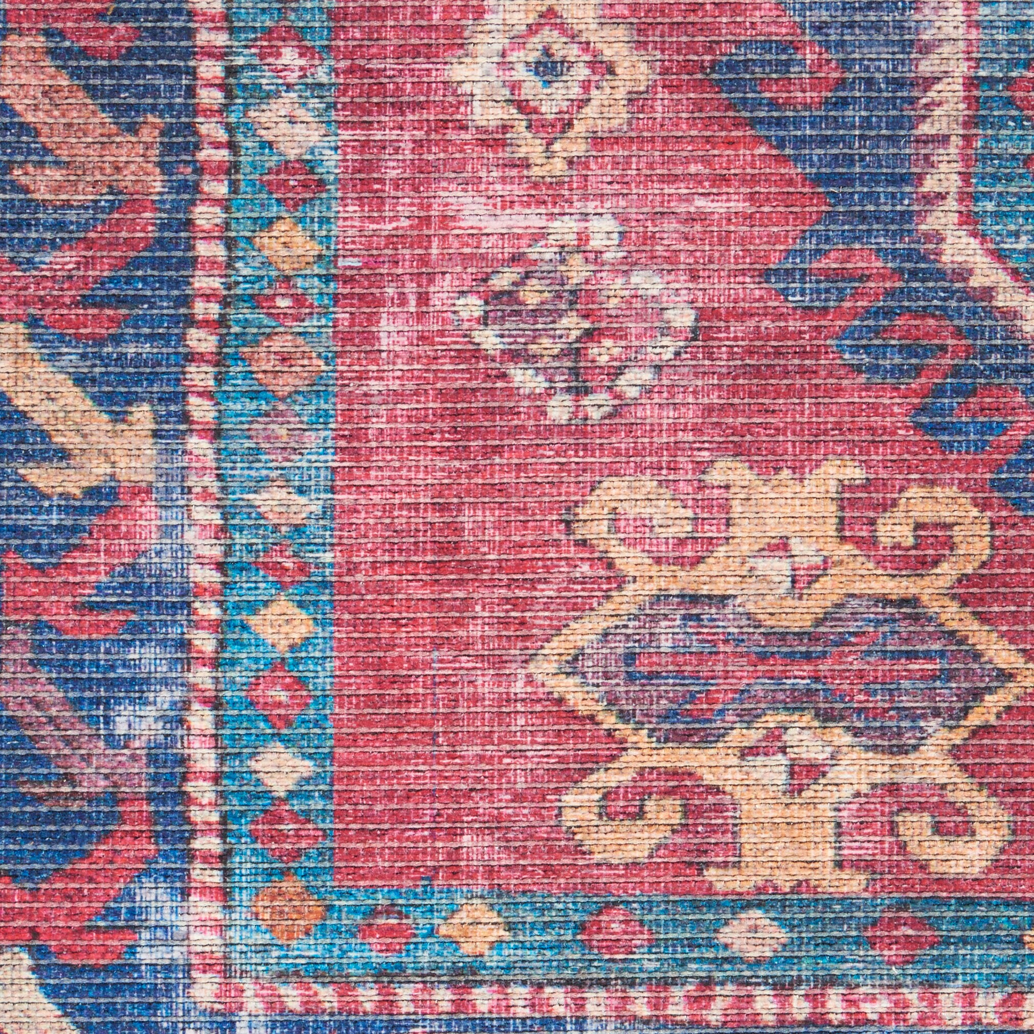 Vintage-Inspired Muted Red Medallion 4' x 6' Washable Rug