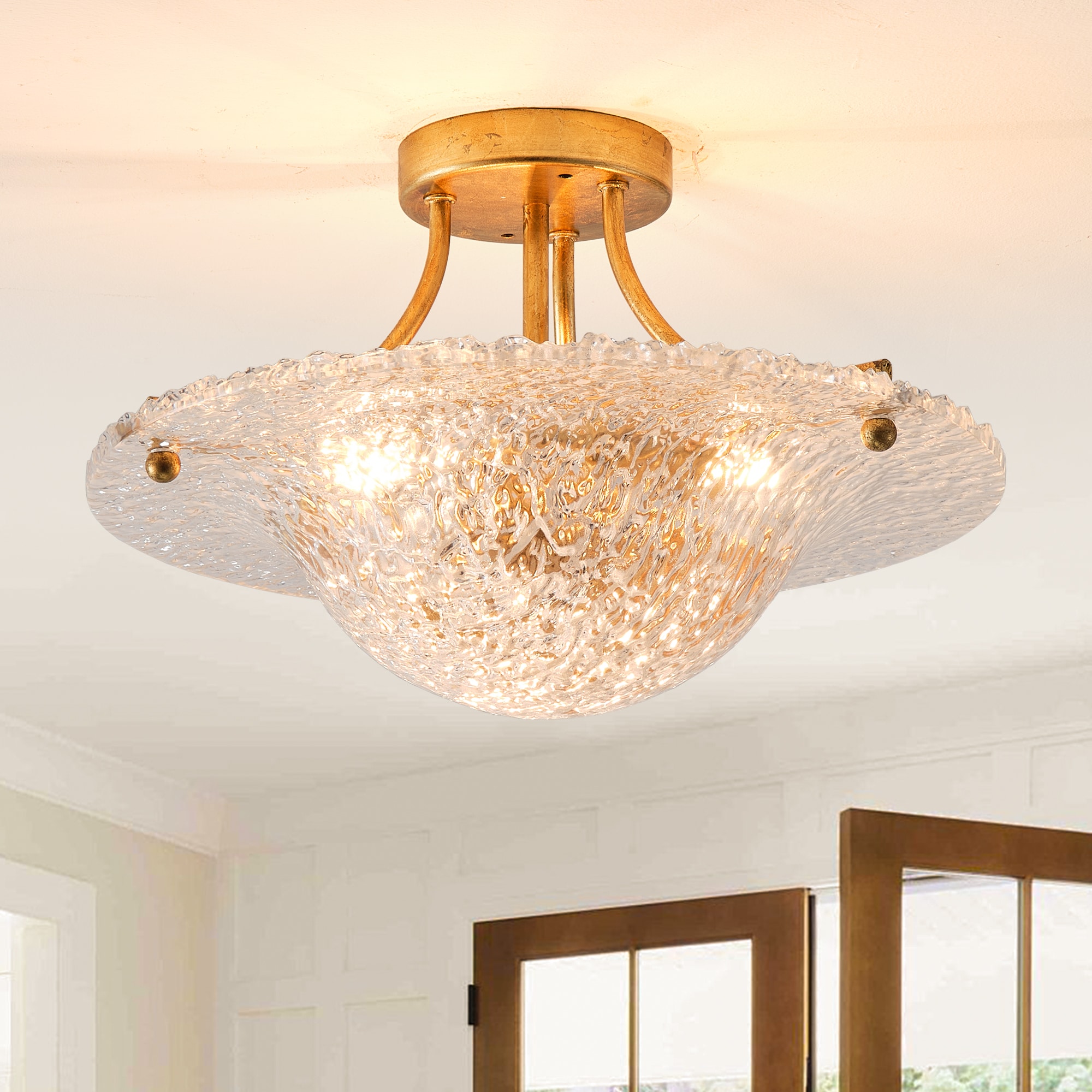 Parrot Uncle 15.75-in Brushed Gold Indoor 3 -Light Semi-flush Mount Light