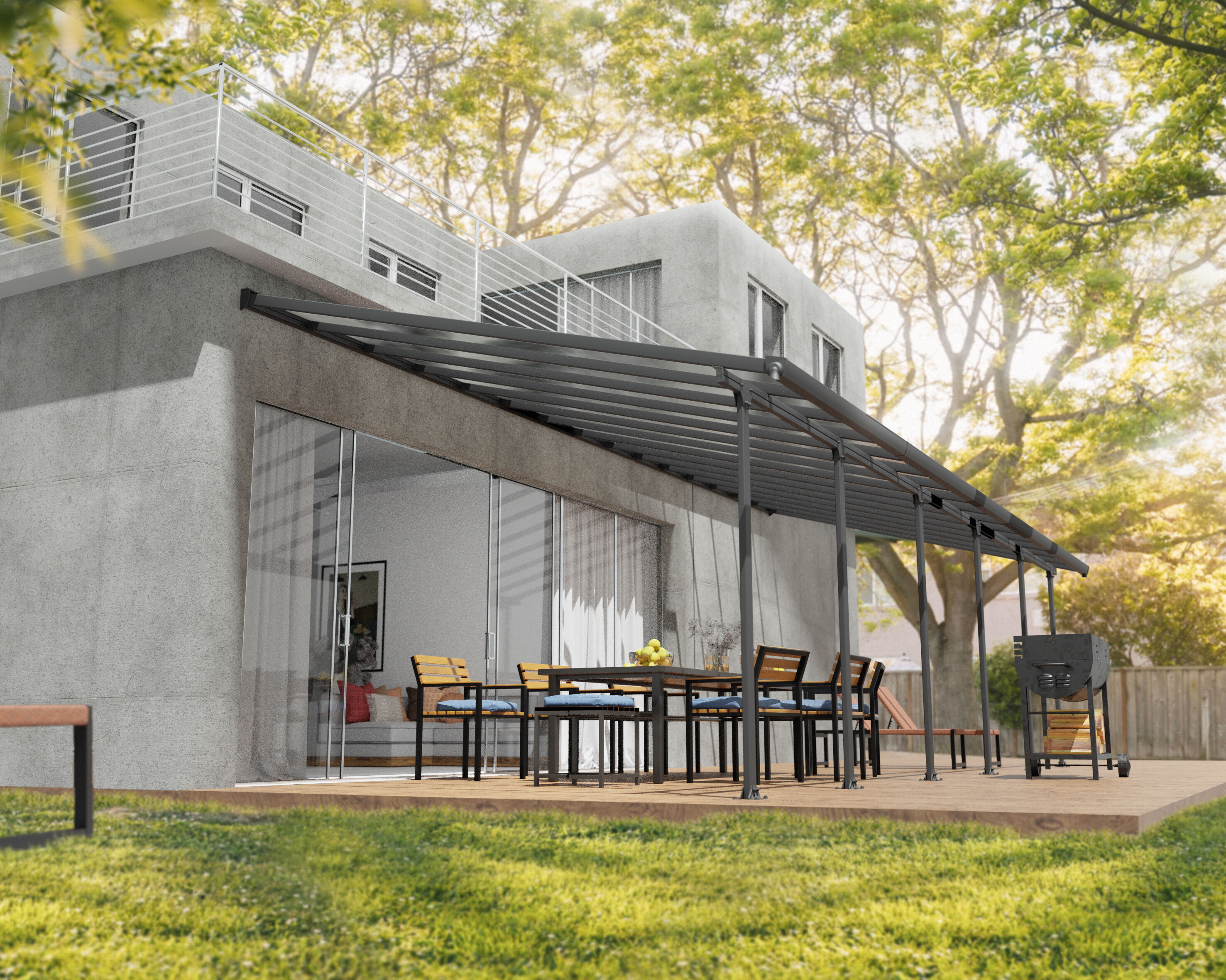 Canopia by Palram 704657 Feria 13-ft x 34-ft Gray Frame/Clear Panels Aluminum Patio cover ( 31-lb )