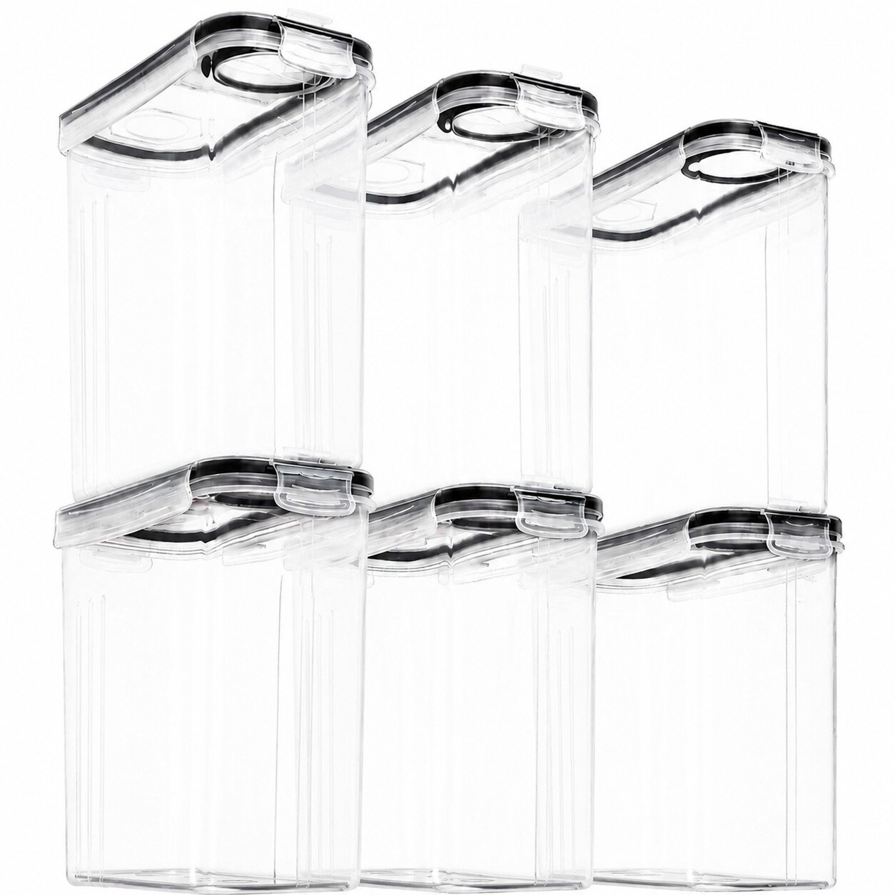 Aoibox  Large Airtight Dry Food Storage Container Set with Lids 6 Pack 4L Cereal Canisters with Labels and Marker Black