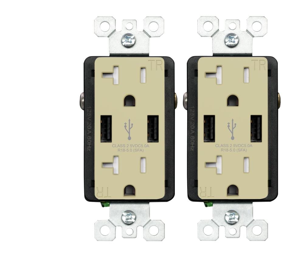 Utilitech R1820D50AA-IV2 20 -Amp 125-volt Tamper Resistant Residential Decorator USB outlet Dual Type A , Ivory 2 -Pack