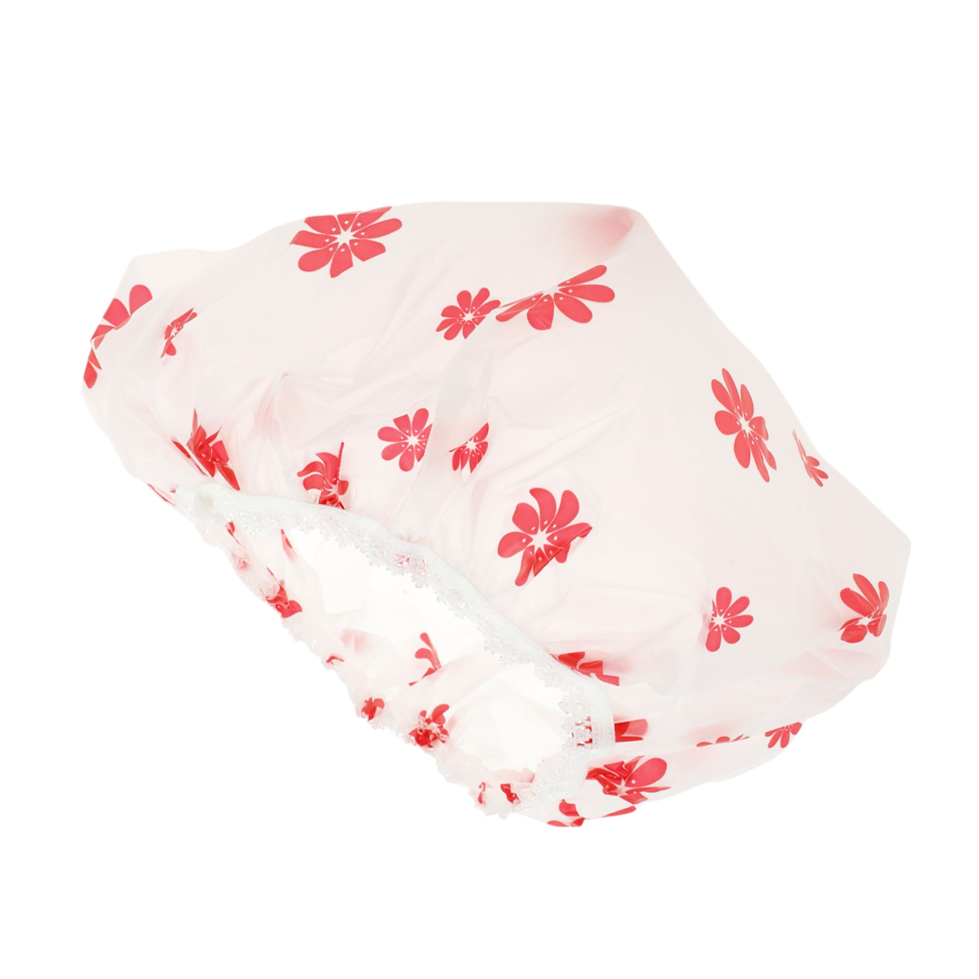 1pc Reusable Floral Single Layer Shower Cap for Shower Red