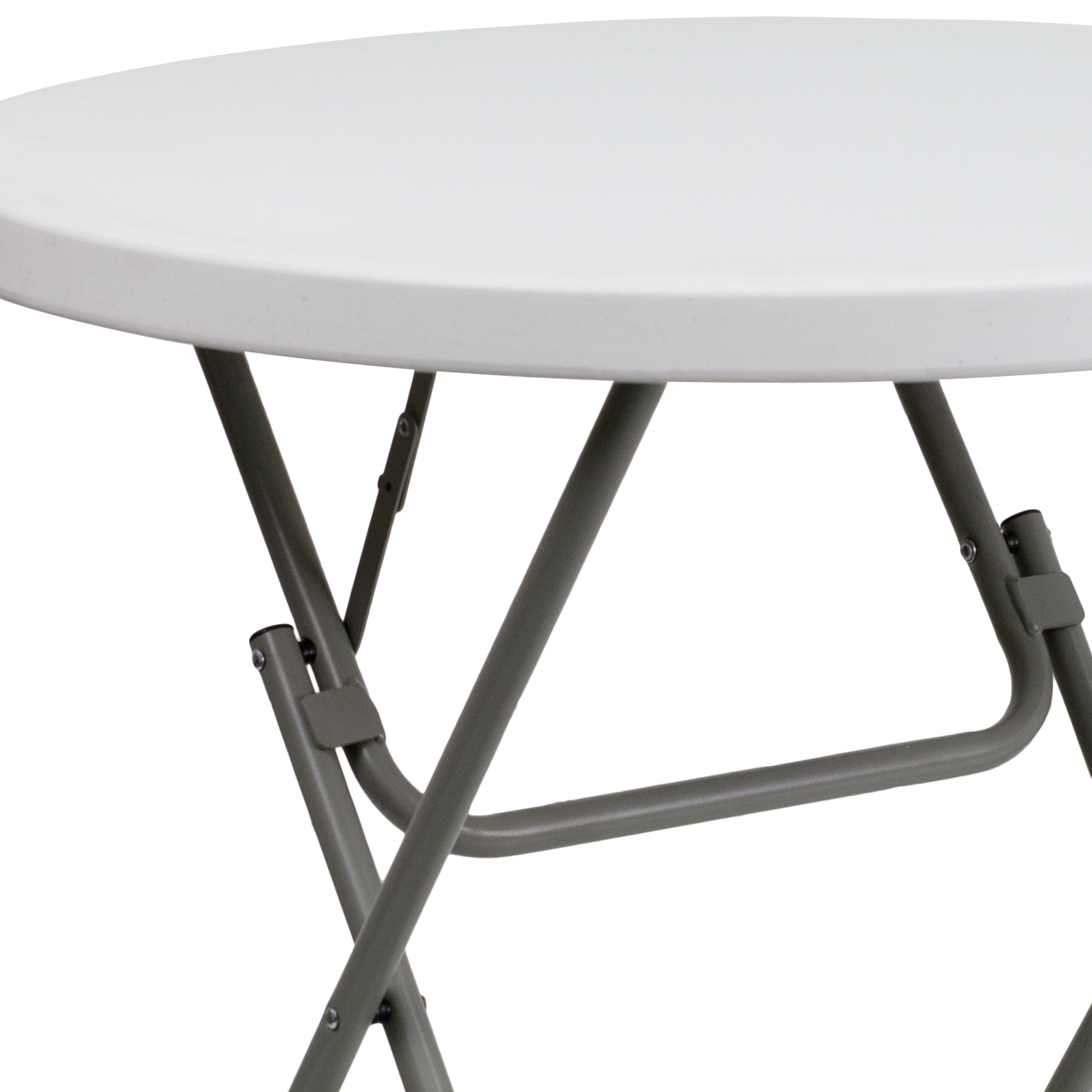 Gray Metal 31.5'' Round White Plastic Folding Table