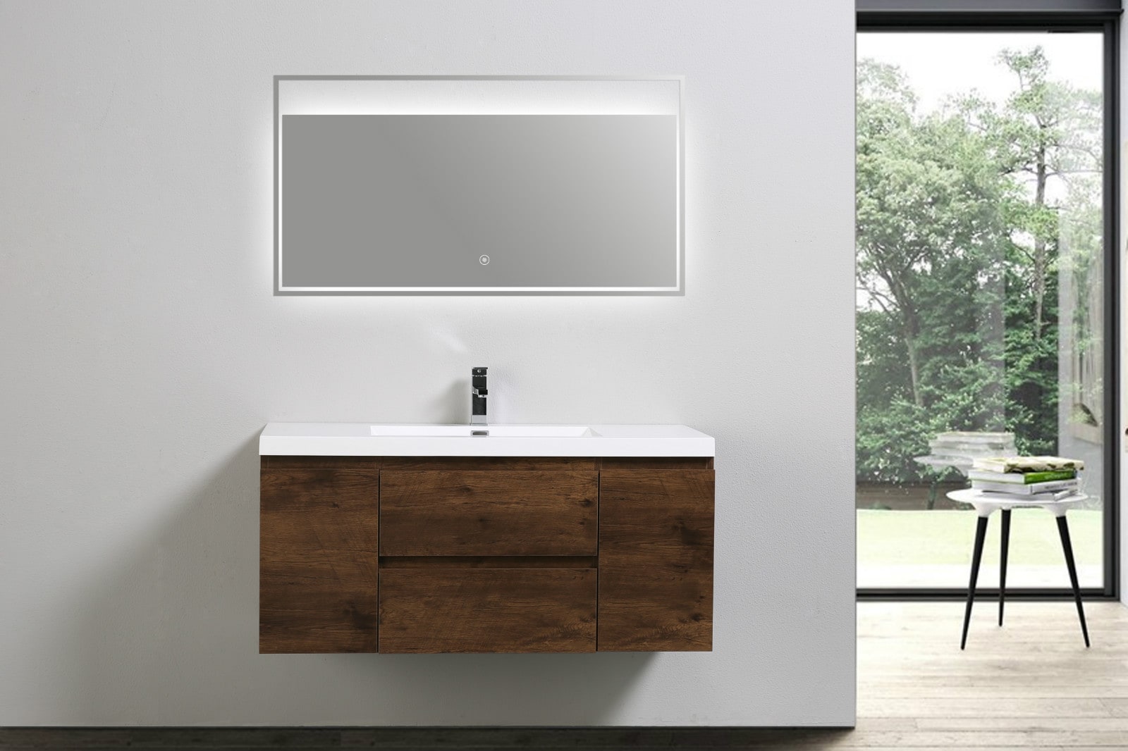 Moreno Bath MOB48S-RW Moreno Bohemia 48-in Rosewood Single sink Floating Bathroom Vanity with Pure white Acrylic Top