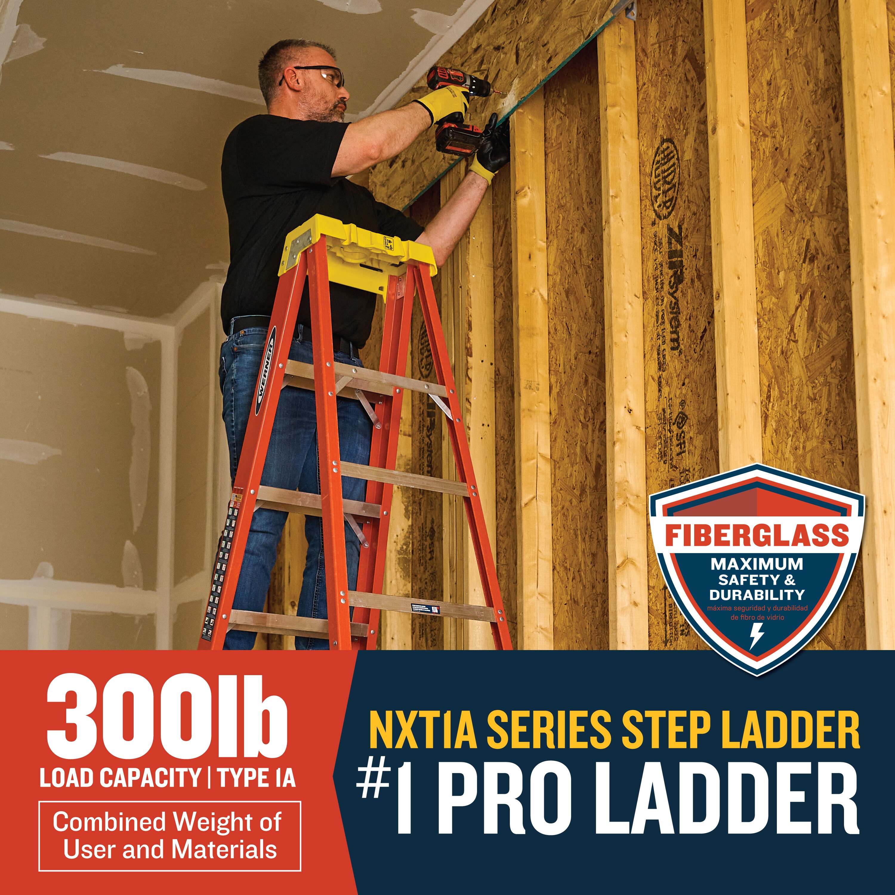 Werner NXT1A 10-ft Fiberglass Type 1A-300-lb Load Capacity Step Ladder