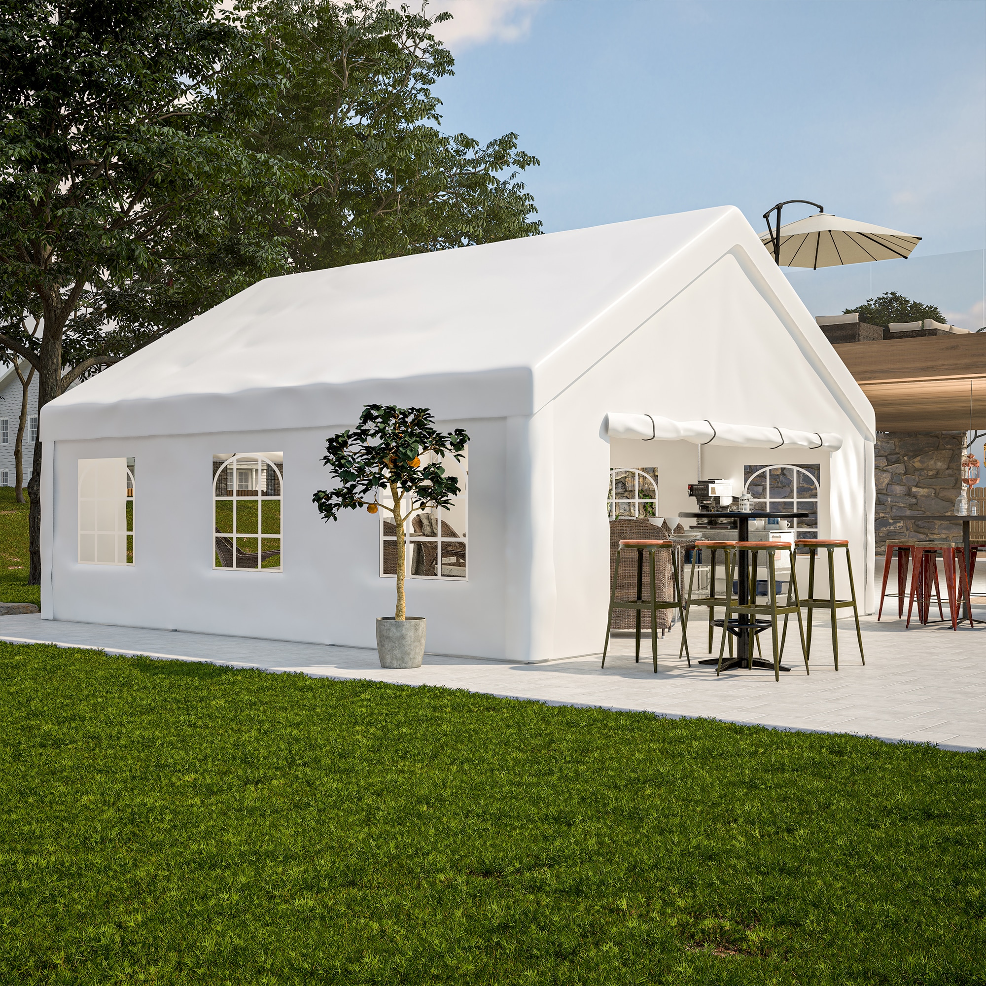 Damerin Z-PG04 Pergolas 20-ft W x 20-ft L x 11-ft H White Metal Freestanding Pergola with Canopy