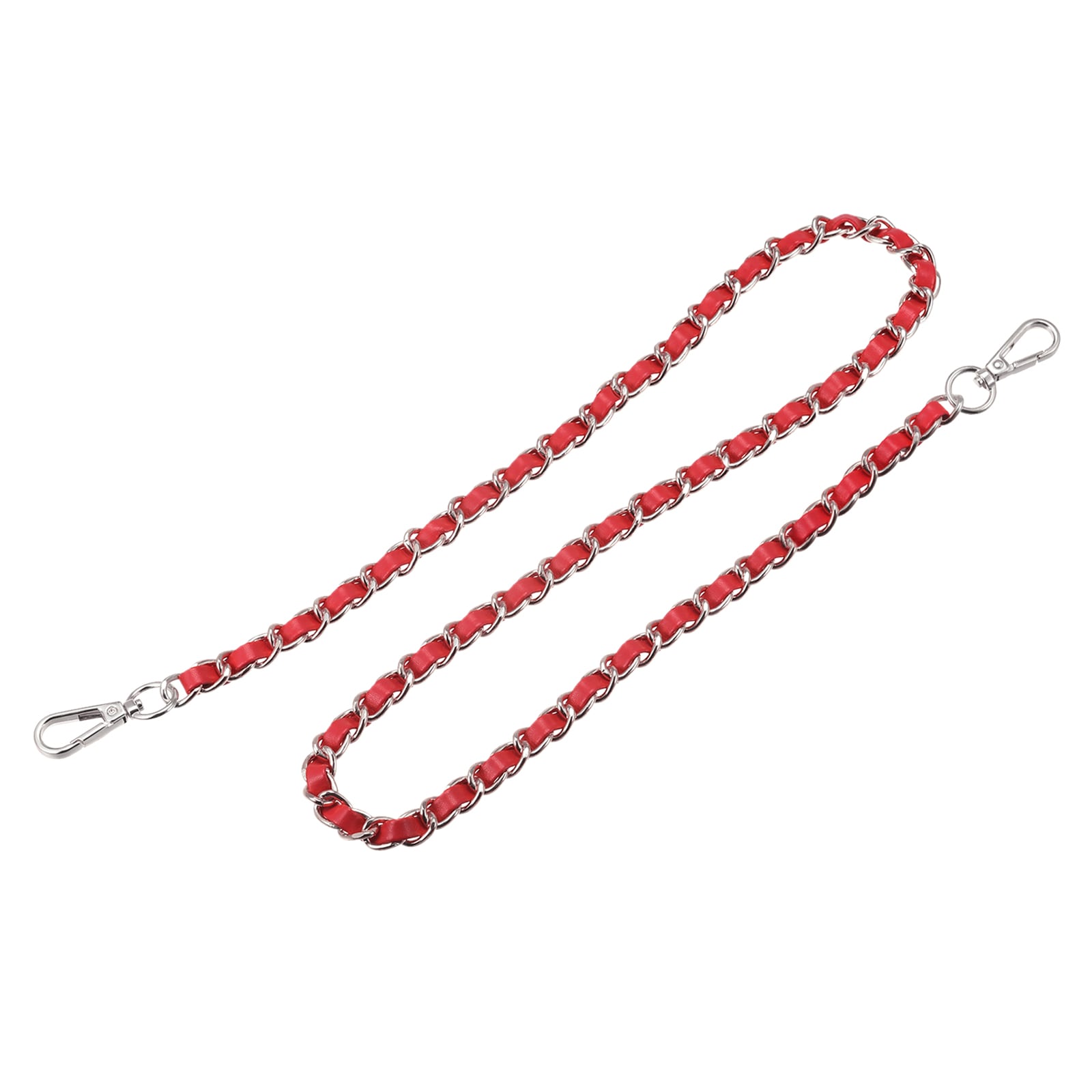 Unique Bargains Purse Chain Strap 32-Inch Leather Iron Flat Chain Strap Handbag Chains Purse Straps Replacement Strap Red + Silver Tone #S26040900UX5219