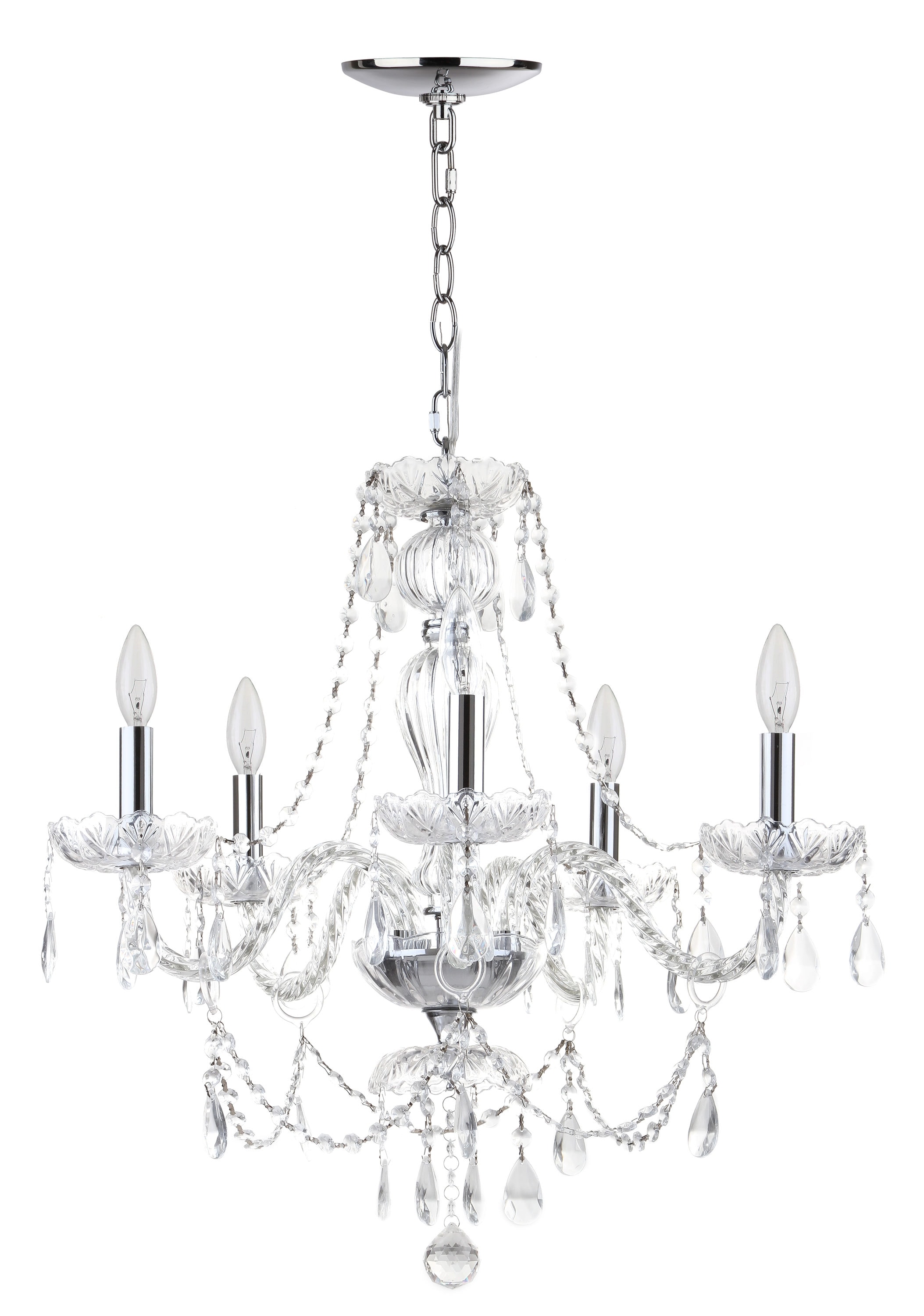 Safavieh LIT4418A Jingle 5 -Light Multiple finishes Chrome Transitional For Use in Bathrooms, Bedrooms, Dining Rooms, Foyers, Kitchens, Living Rooms Chandelier