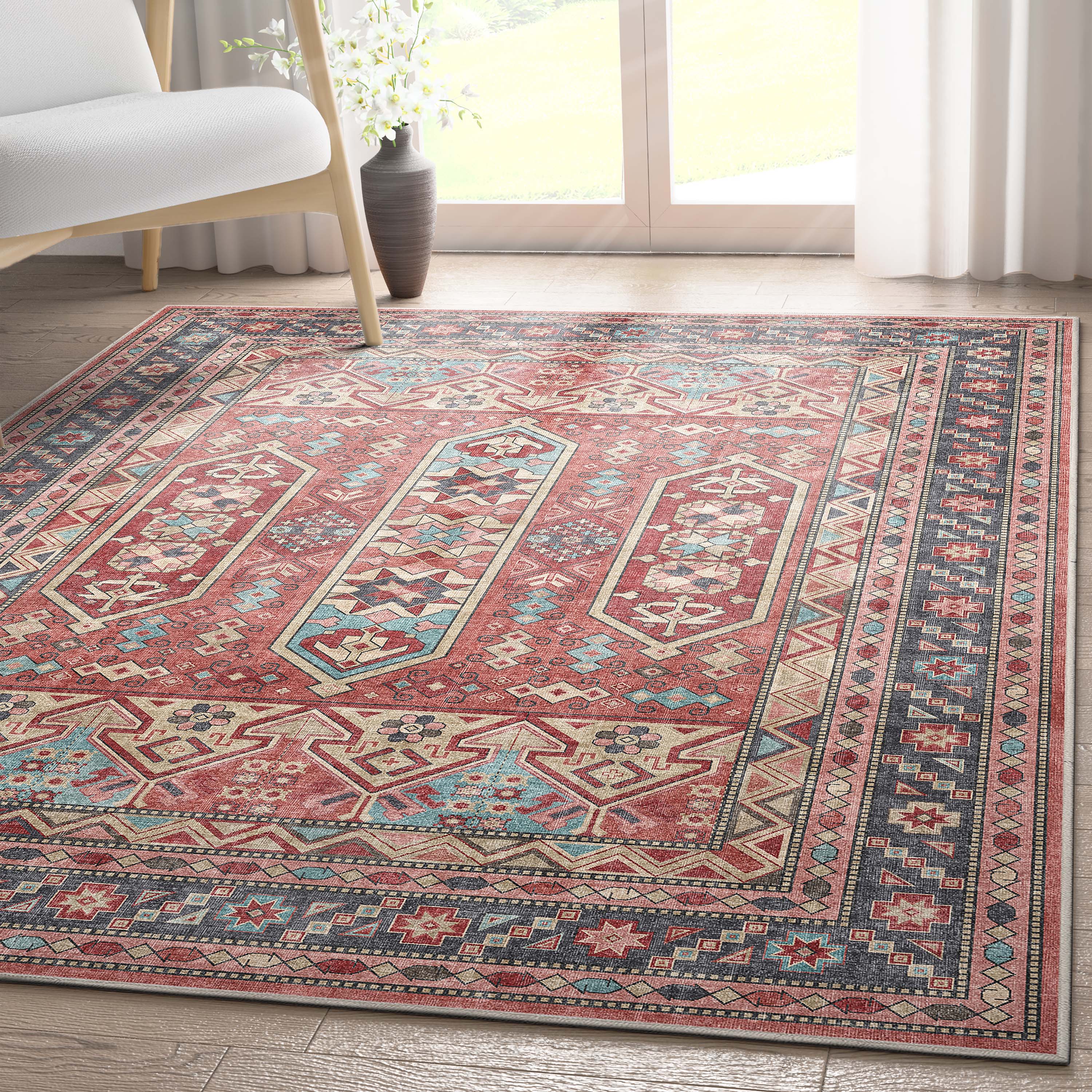 Well Woven W-AP-27B-5 Apollo 5 x 7 (ft) Flatweave Polyester Red Rectangular Indoor Tribal Vintage Area rug