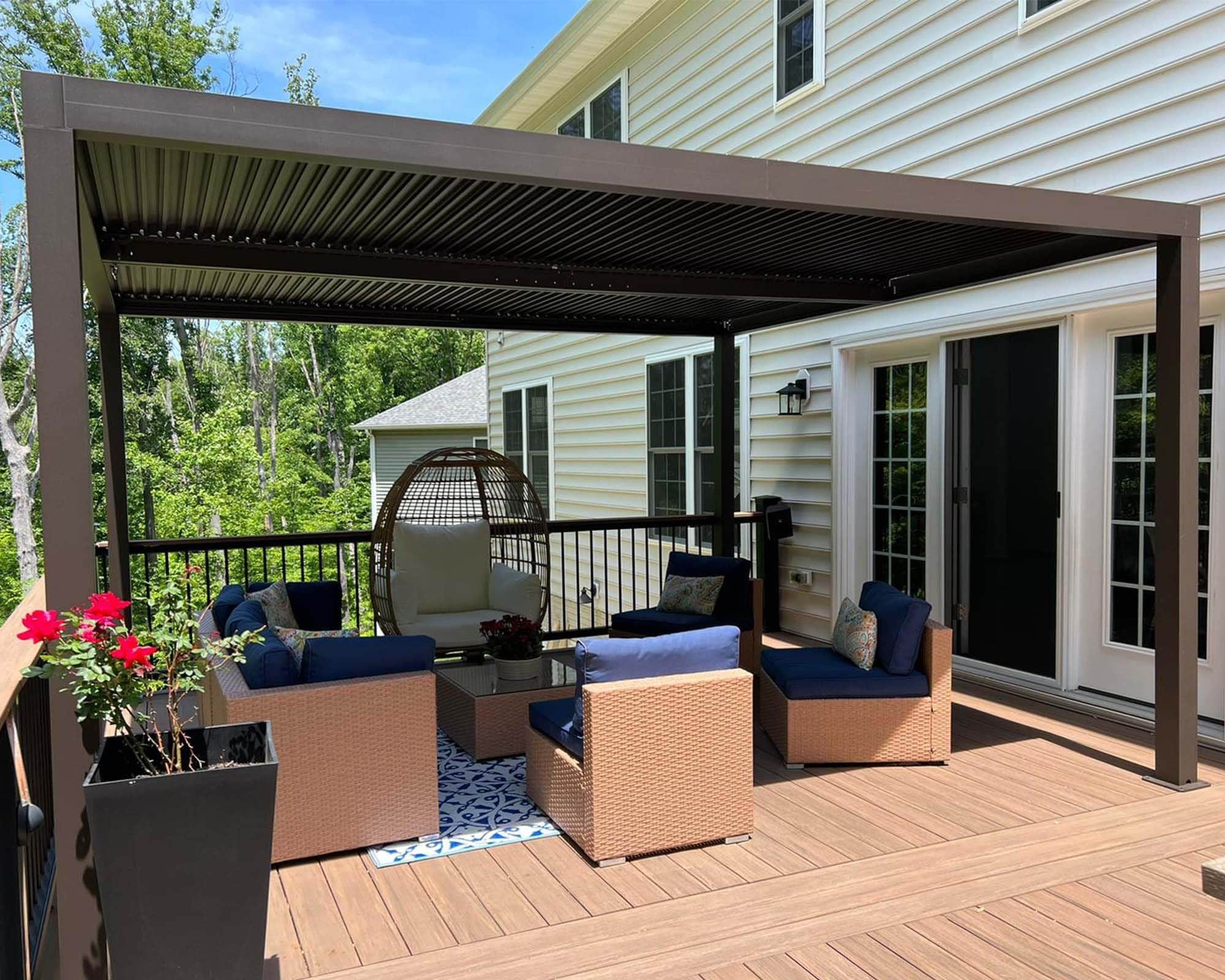 PURPLE LEAF LSMXFBY1114 Louvered Pergola with Adjustable Roof 11-ft W x 14-ft L x 7-ft 8-in H Bronze Metal Freestanding Pergola