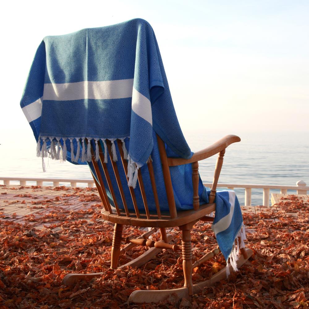 Diamond Weave Pestemal Turkish Cotton Beach Towel Royal Blue