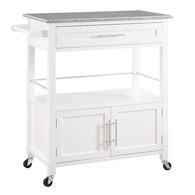 Linon White Wood Base With Granite Top Rolling Kitchen Cart 18 In X 33 36 The Islands Carts Department At Com - Linon Home Decor Kitchen Cart