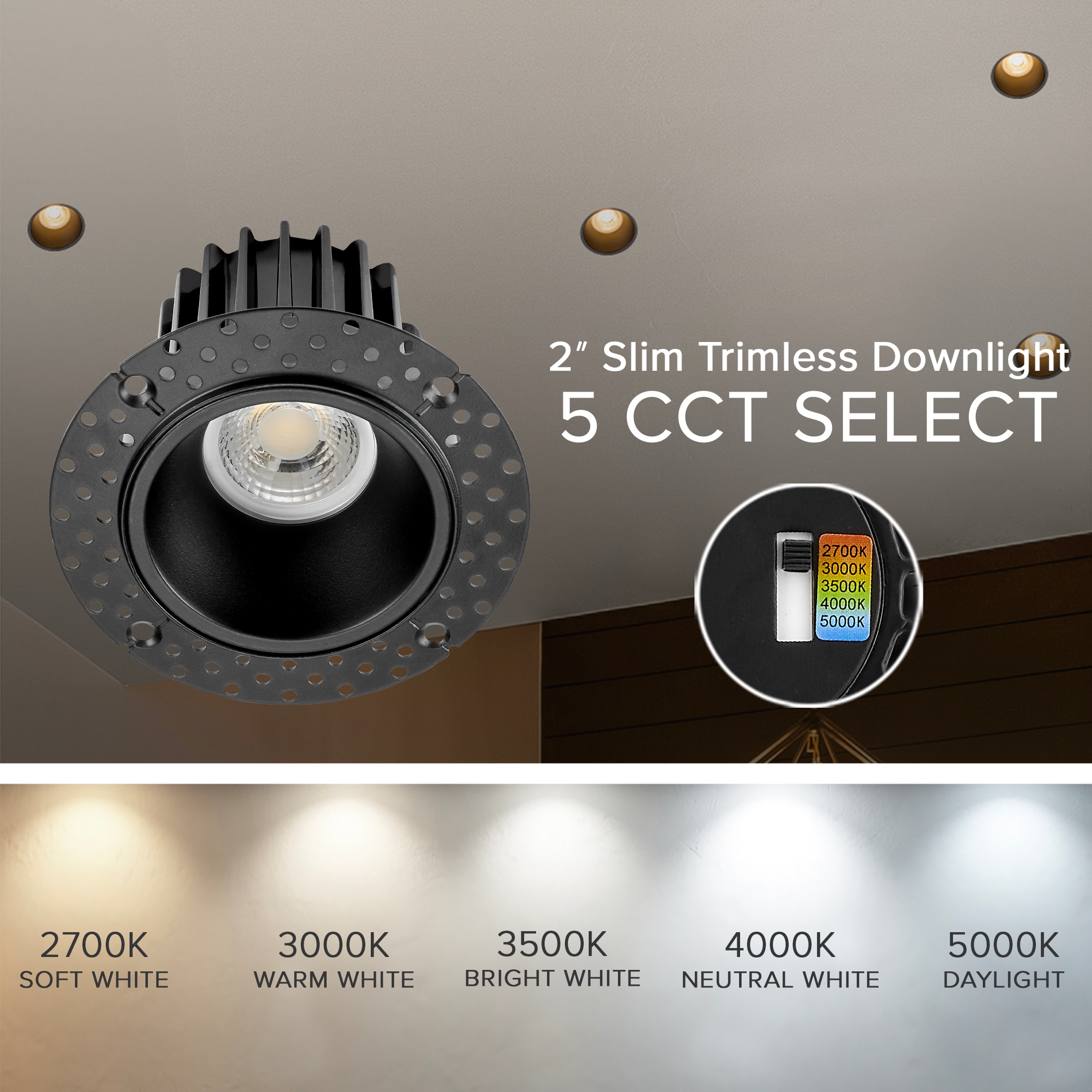 2-Inch Black Aluminum Trimless Recessed LED Downlight