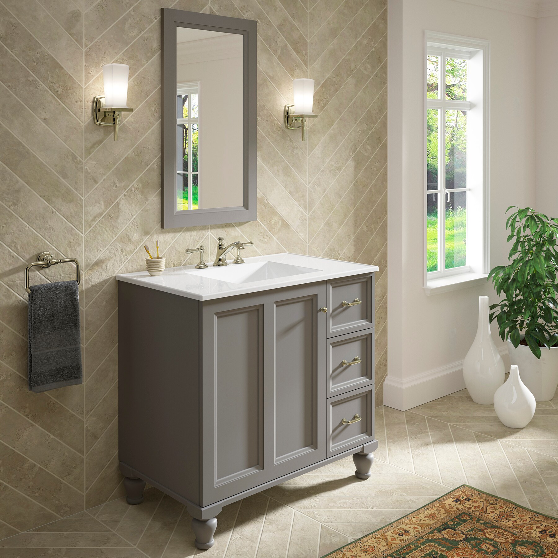 KOHLER Damask 36-in Mohair Grey Bathroom Vanity Cabinet in the Bathroom ...