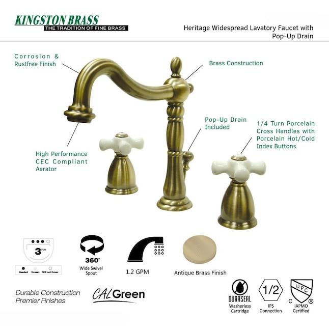 Kingston Brass Georgian Antique Brass Widespread 2-handle Bathroom Sink ...