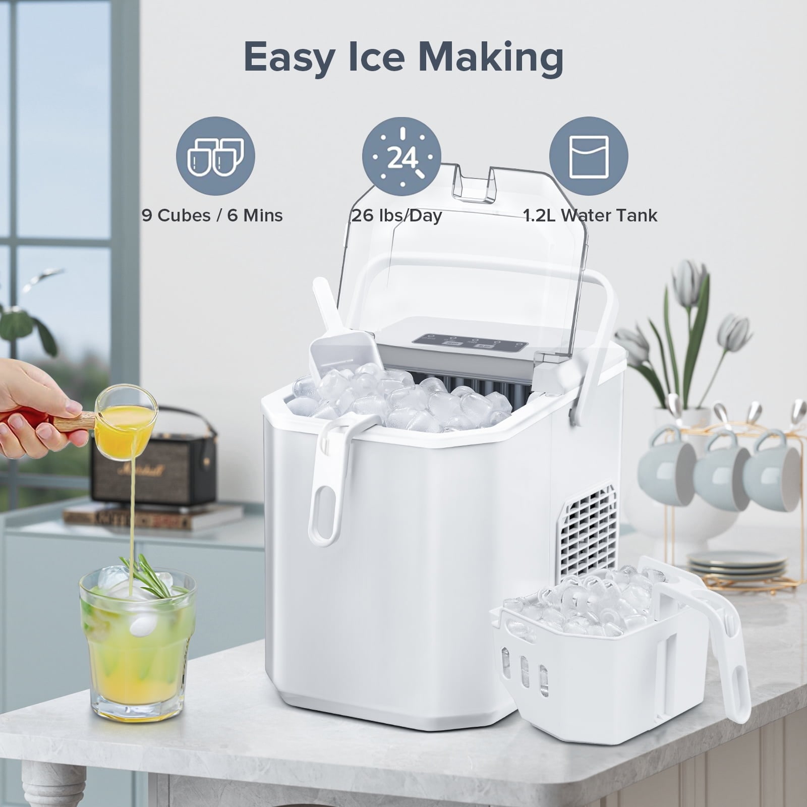 COWSAR 26-lb Countertop or Portable Bullet Ice Maker (White) in the Ice ...