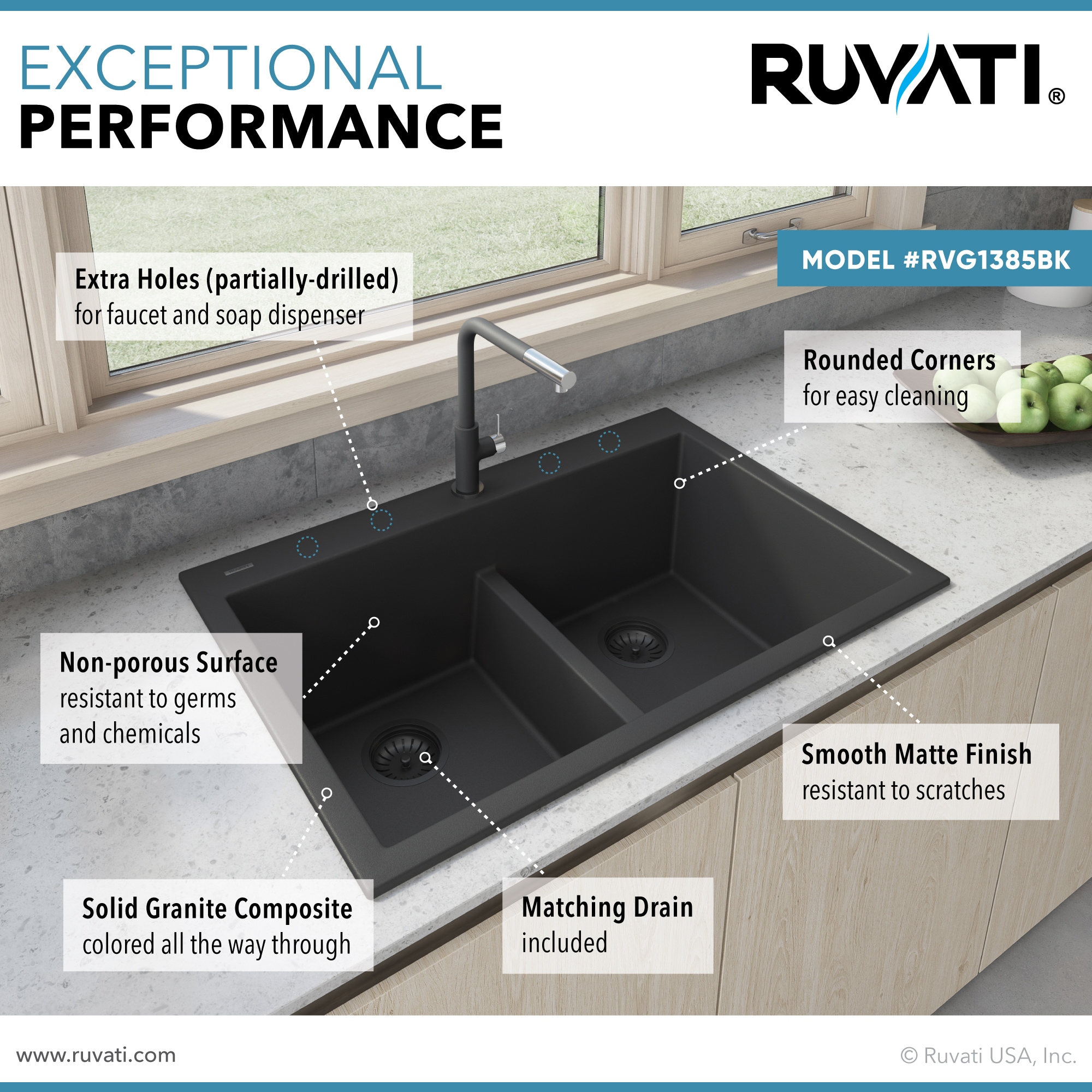 Ruvati Silicone Bottom Grid Sink Mat for RVG1385 and RVG2385 Sinks Black