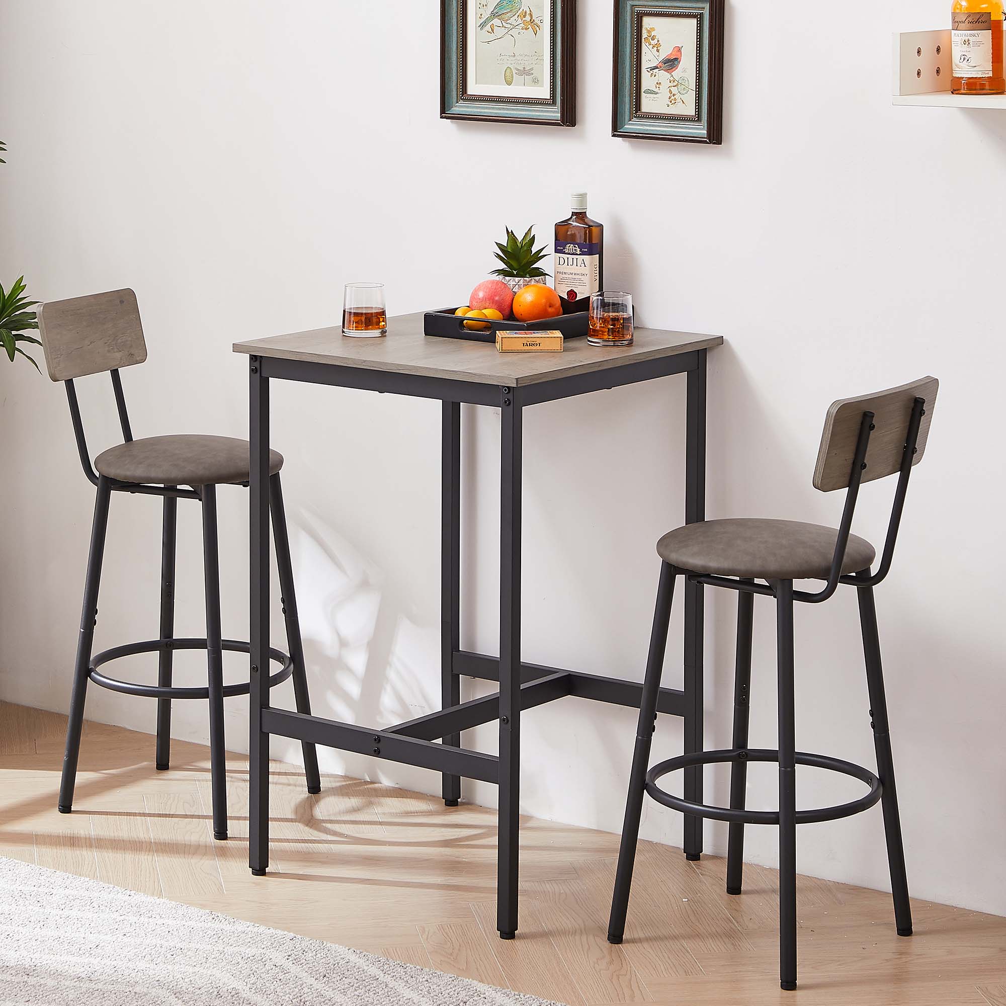 Fun Orange FUN25DS07 PU Soft Seat Gray Contemporary/Modern Dining Room Set with Square Table ( Seats 2 )