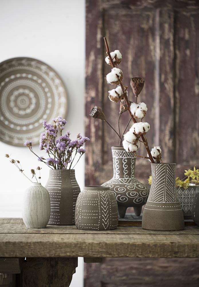  White Stoneware Vases with Textured Black Polka Dots