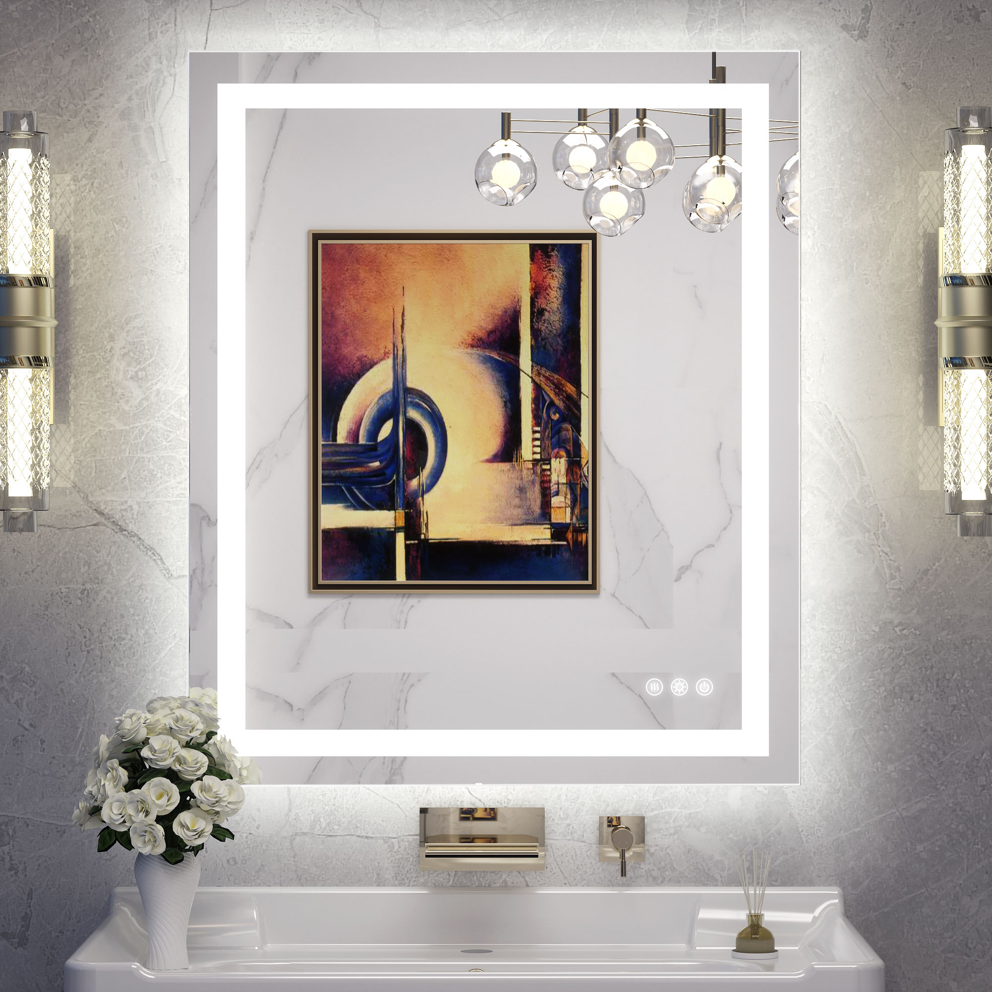 TETOTE 30 x 36 in Polished Frameless Rectangle Dimmable LED Lighted Frontlit and Backlit Light up Anti Fog Mirror Bathroom Vanity Mirror