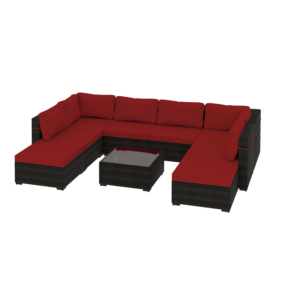 UPHA TBSF-ABCD-RED 9 -Piece Wicker Patio Sofa Conversation Set with Red Cushions